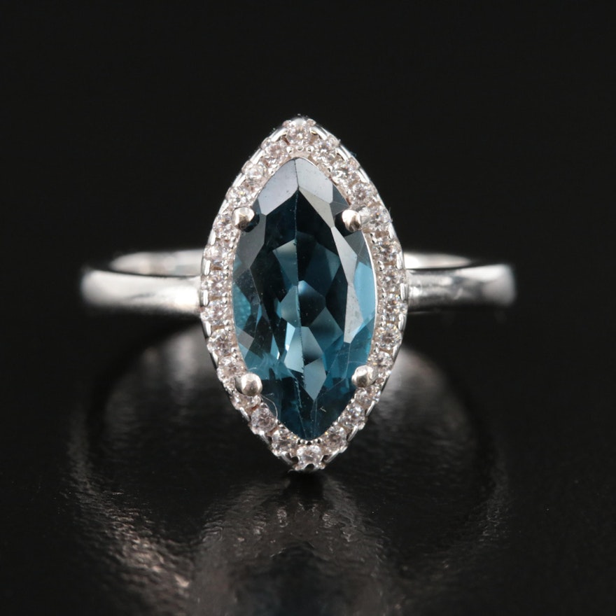 Sterling London Blue Topaz and Cubic Zirconia Ring