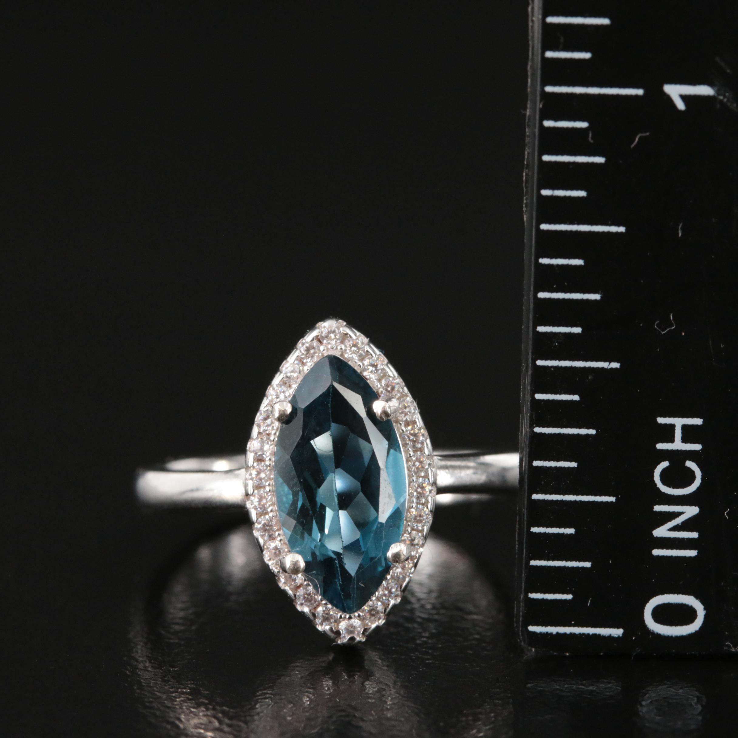 Sterling London Blue Topaz and Cubic Zirconia Ring