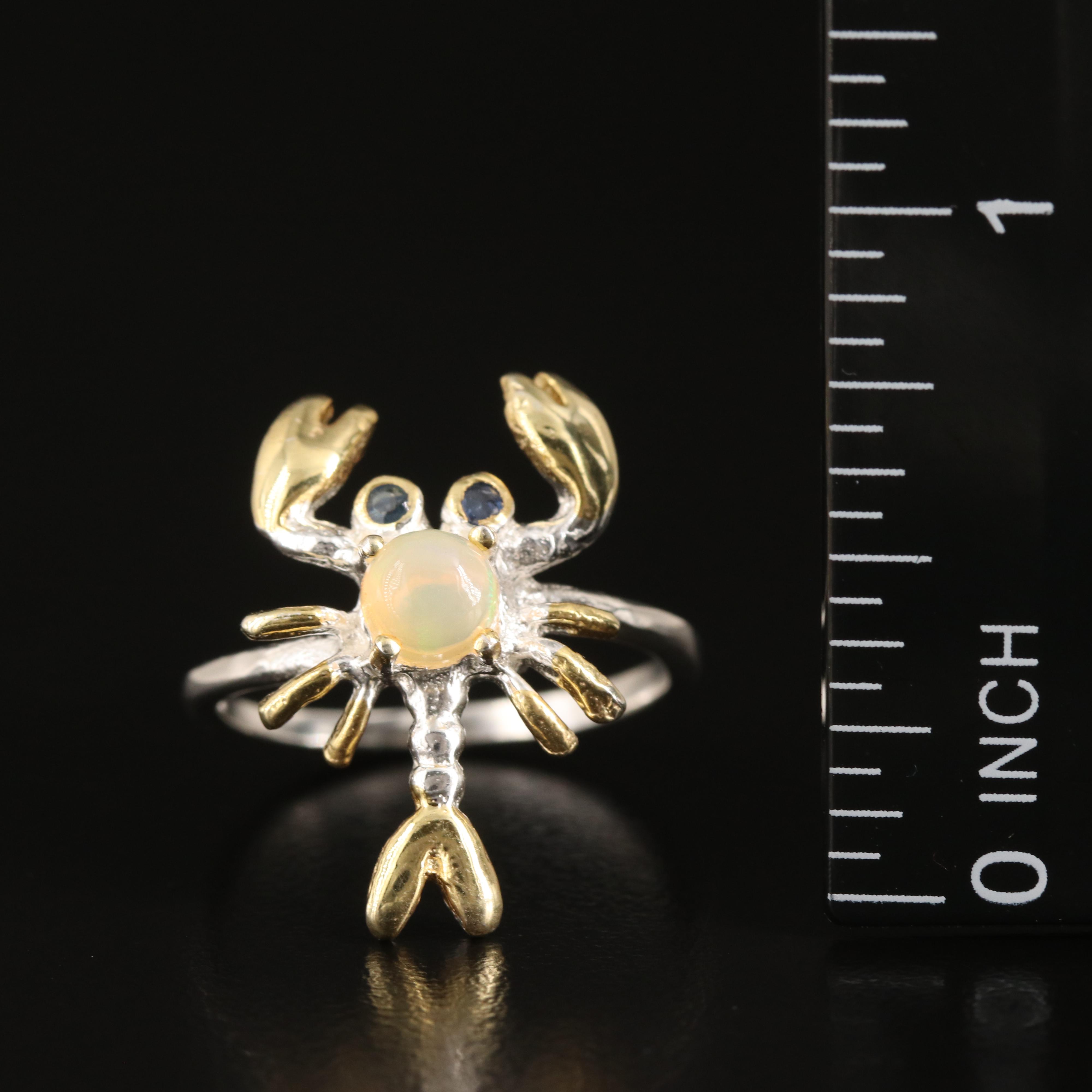 Sterling Opal and Sapphire Lobster Ring