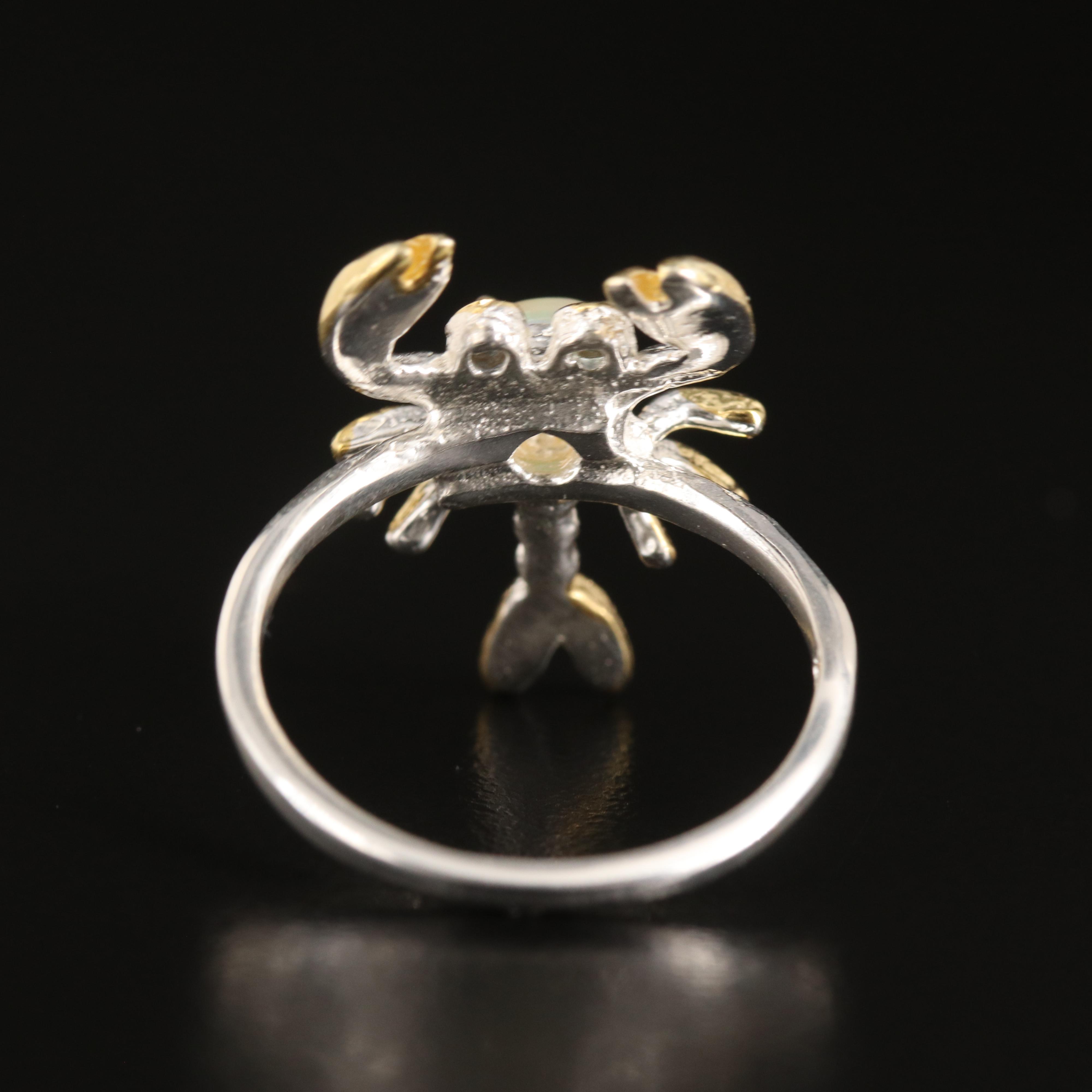 Sterling Opal and Sapphire Lobster Ring