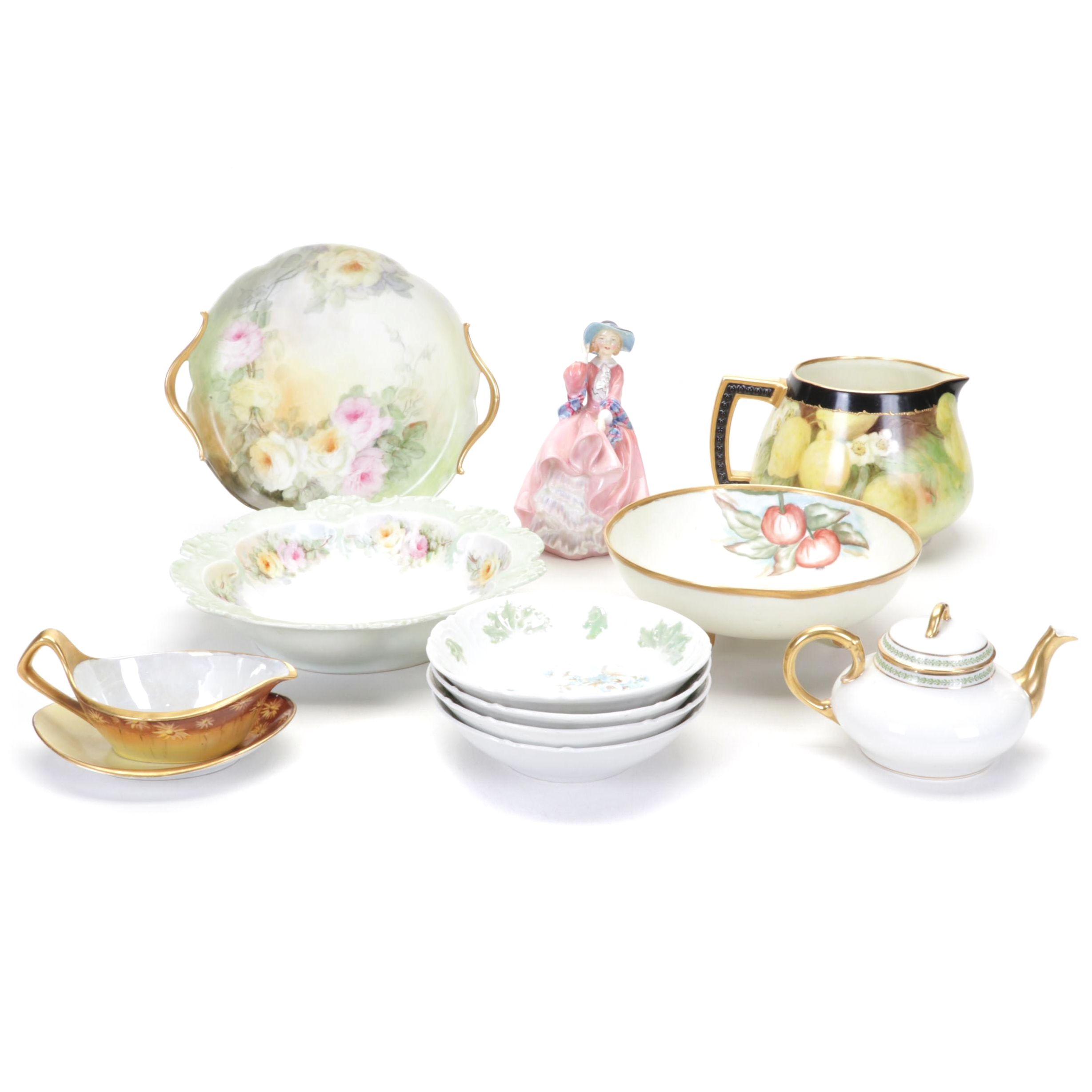 Limoges and Other Tableware with Royal Doulton "Top o' the Hill" Figurine