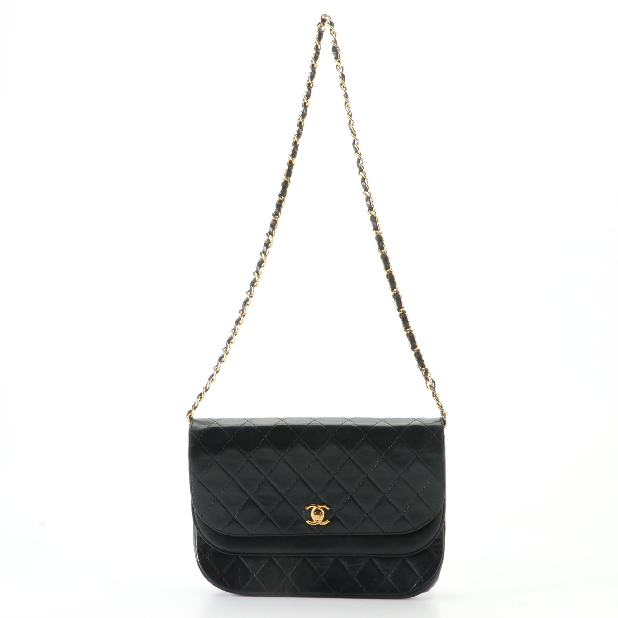 Chanel Quilted Leather Flap Shoulder Bag with Interwoven Chain Strap