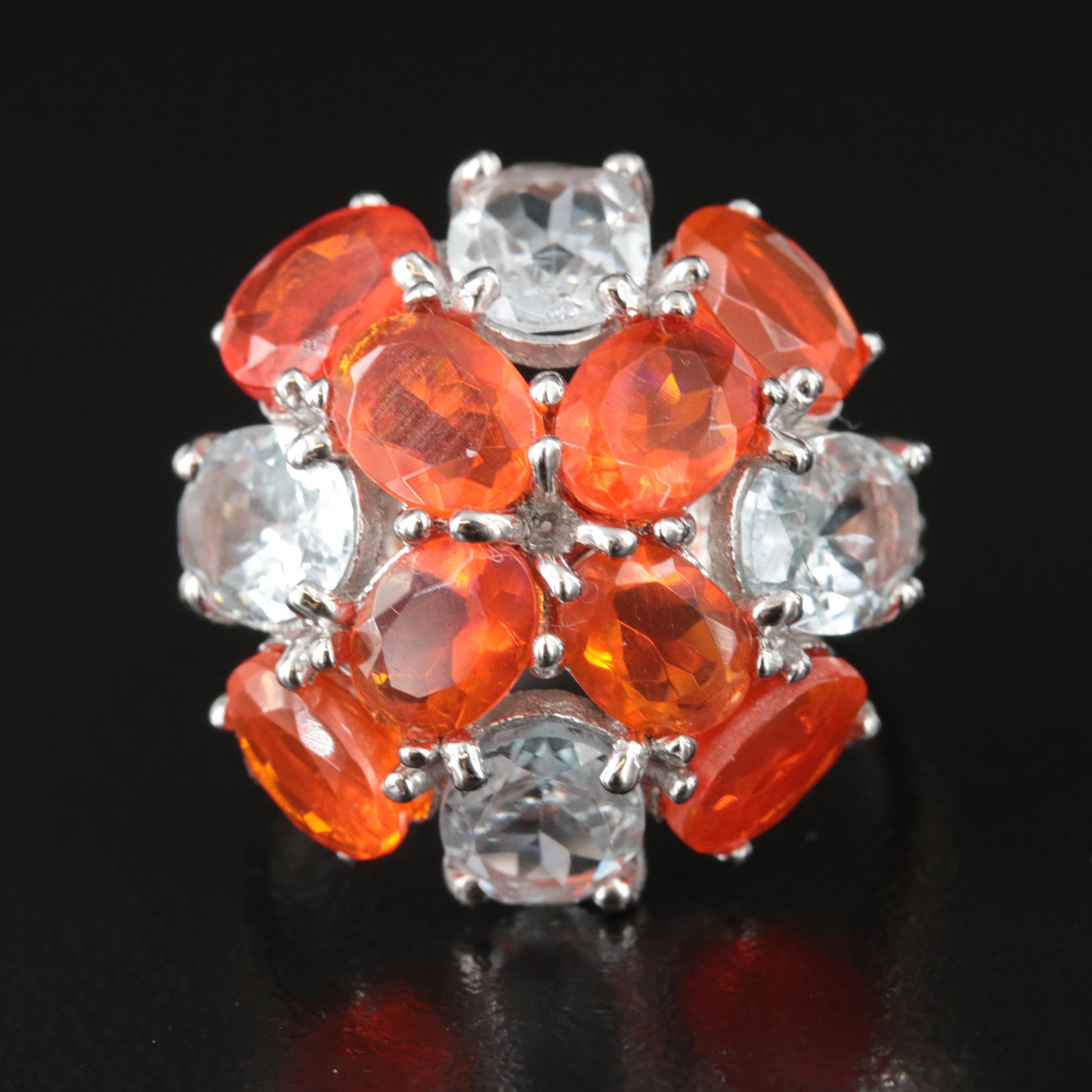 Sterling Opal, Aquamarine and Sapphire Ring