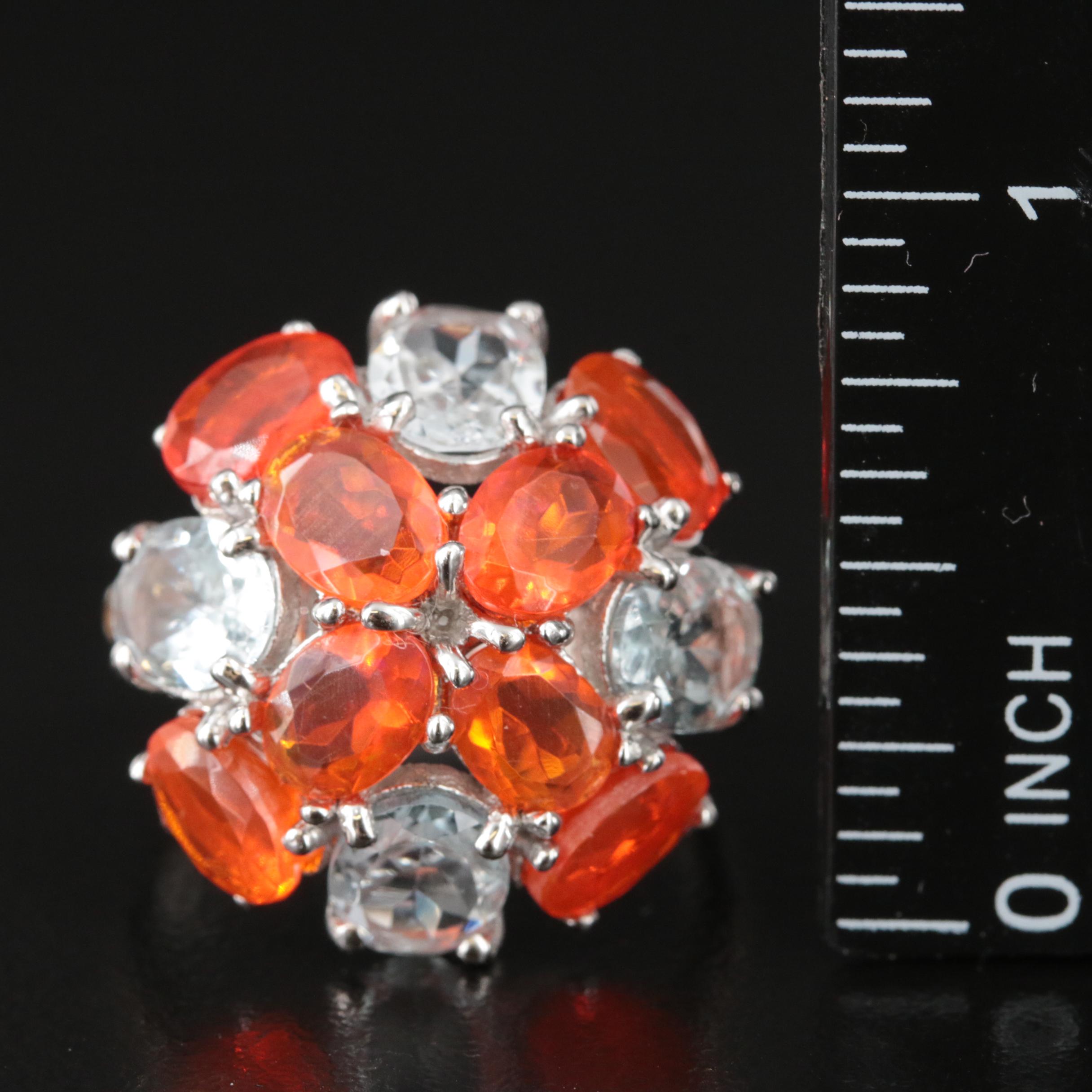 Sterling Opal, Aquamarine and Sapphire Ring