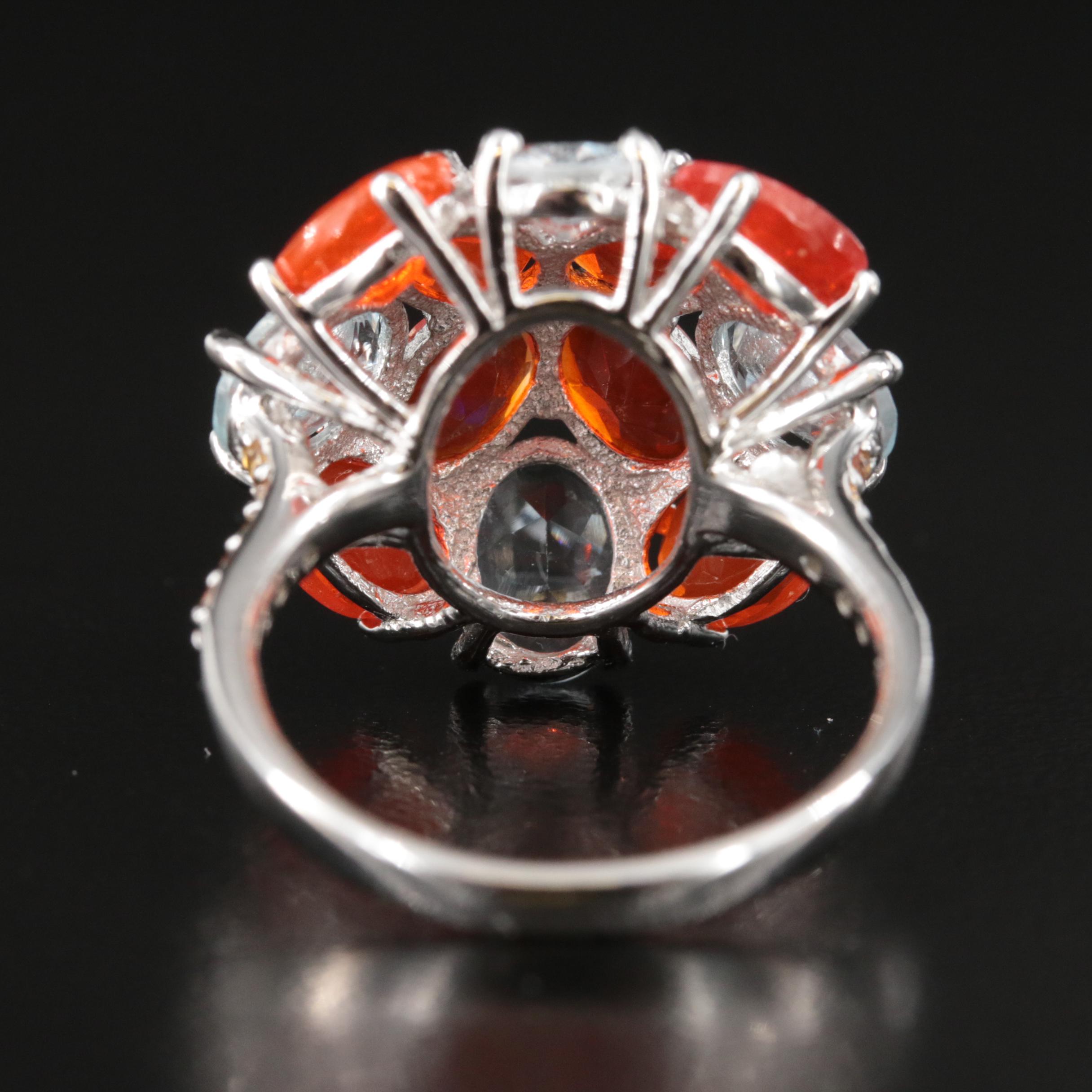 Sterling Opal, Aquamarine and Sapphire Ring