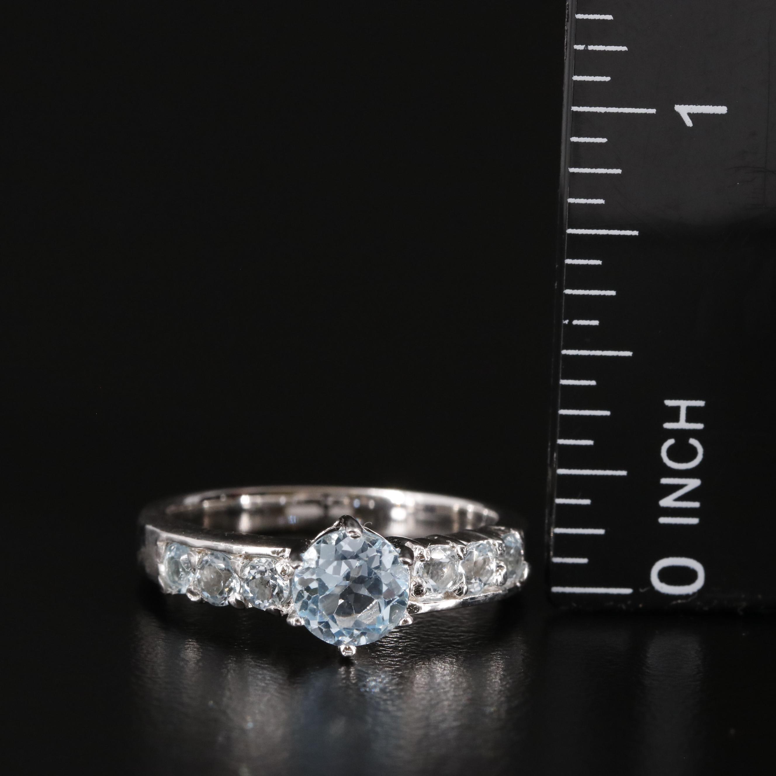 Sterling Blue Topaz Side Stone Ring