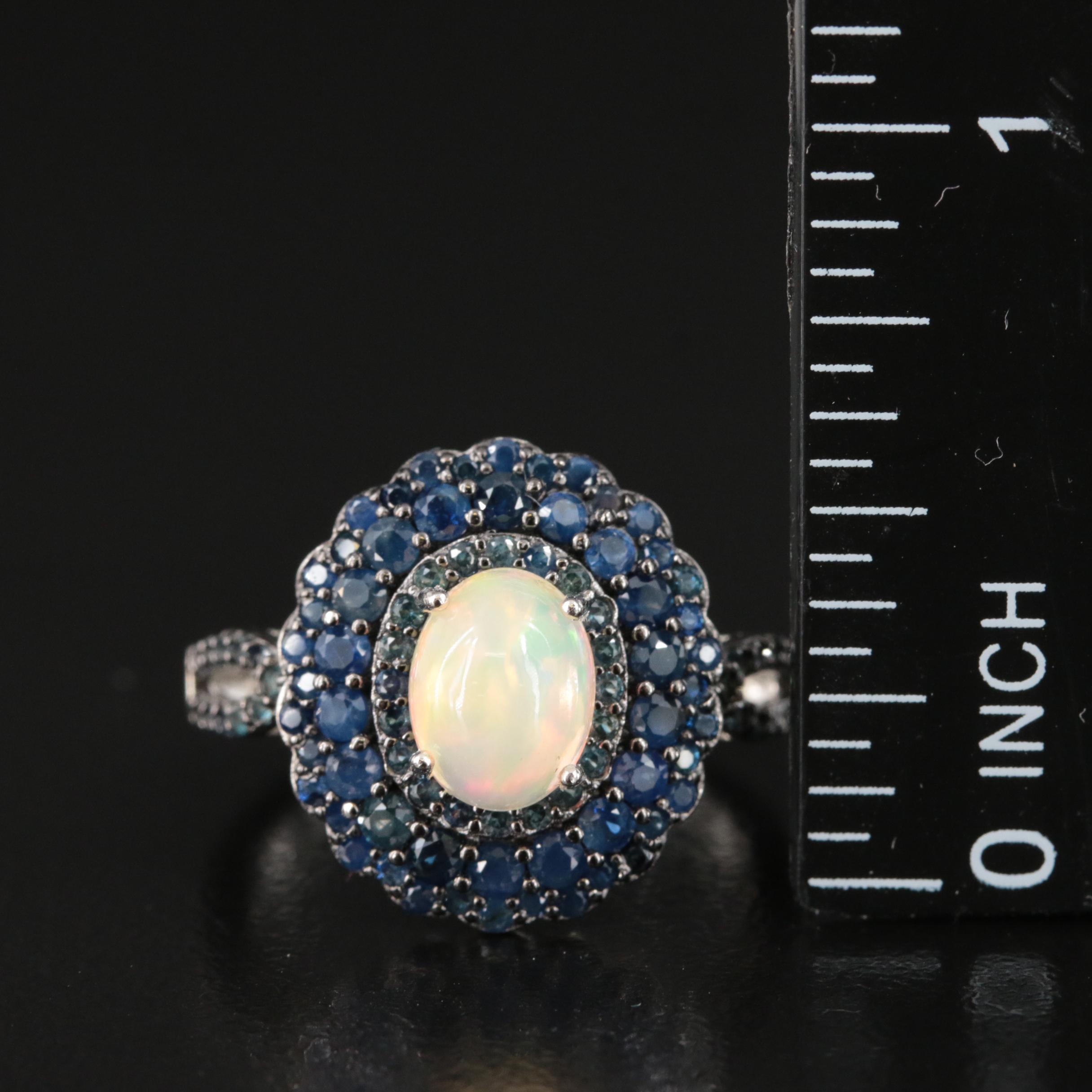 Sterling Opal and Sapphire Ring