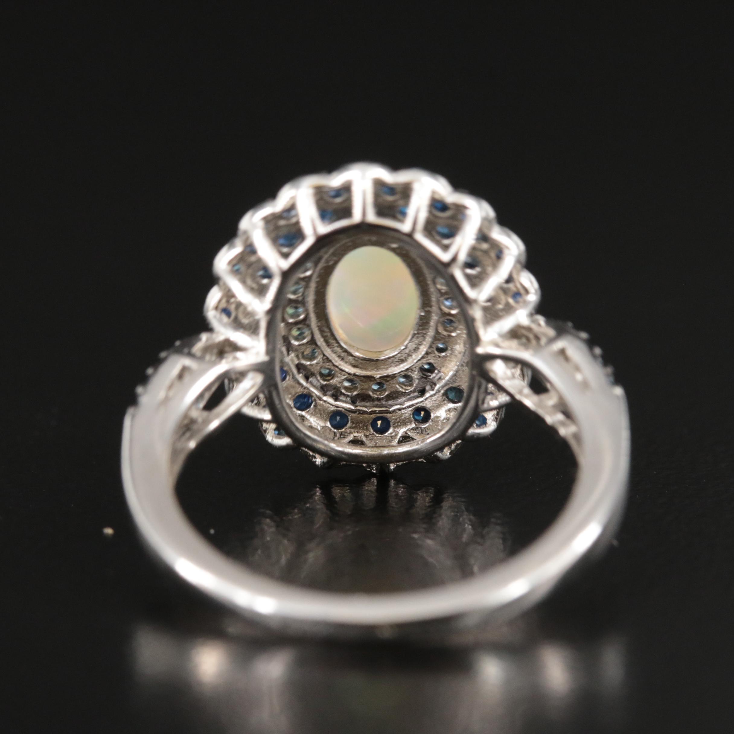 Sterling Opal and Sapphire Ring