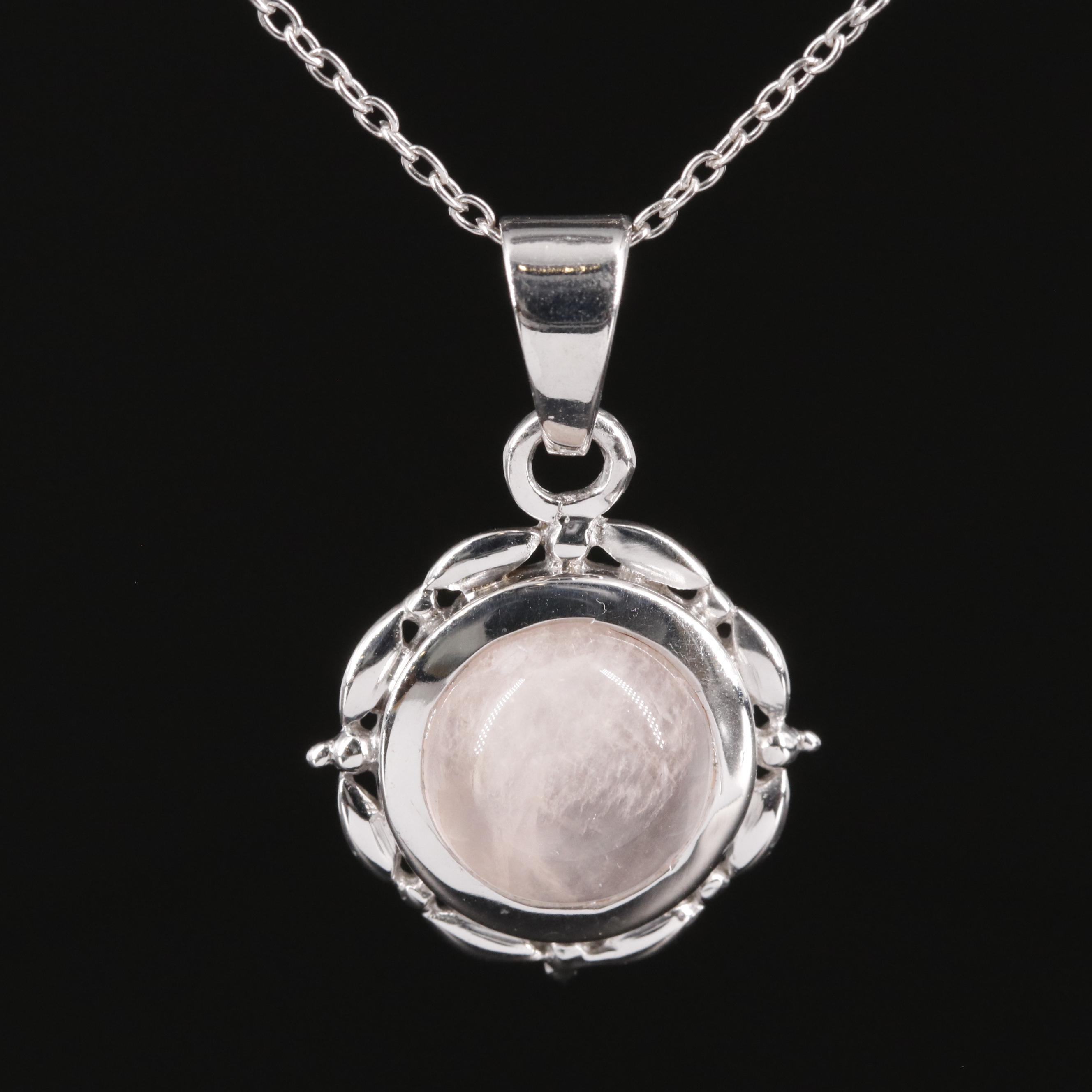Sterling Rose Quartz Pendant Necklace