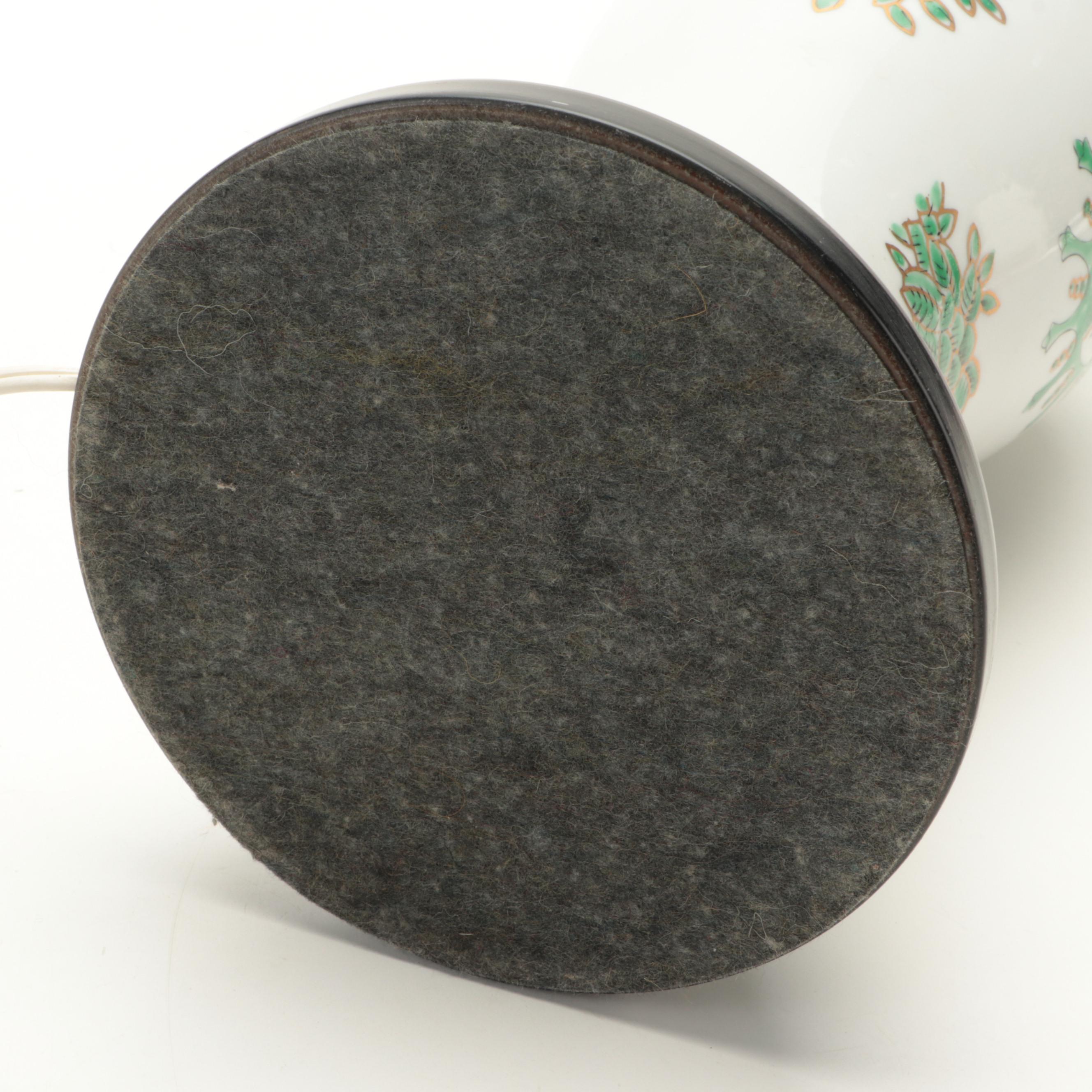 Chinese Famille Verte Porcelain Fengweizun Phoenix Tail Vase Table Lamp