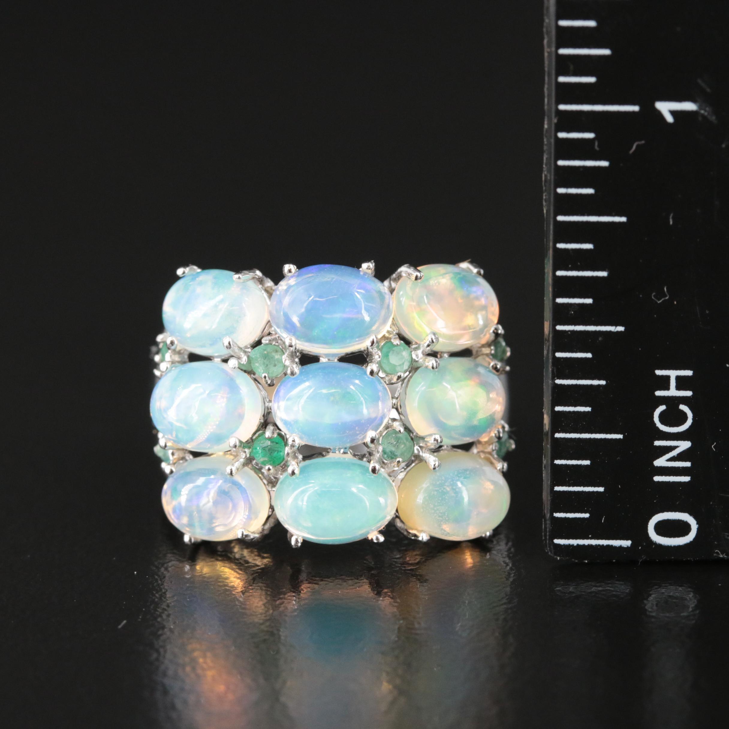 Sterling Opal and Emerald Ring
