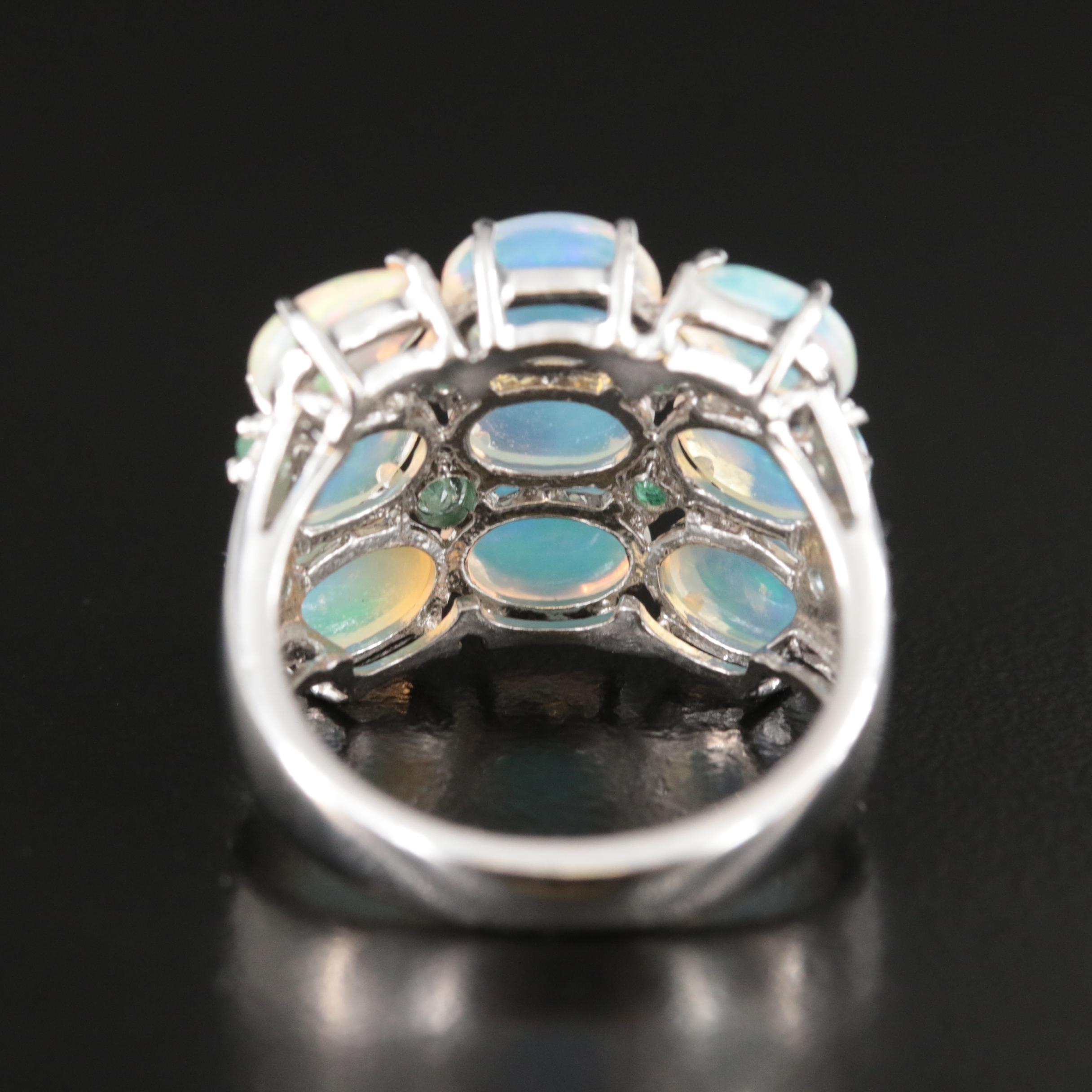 Sterling Opal and Emerald Ring