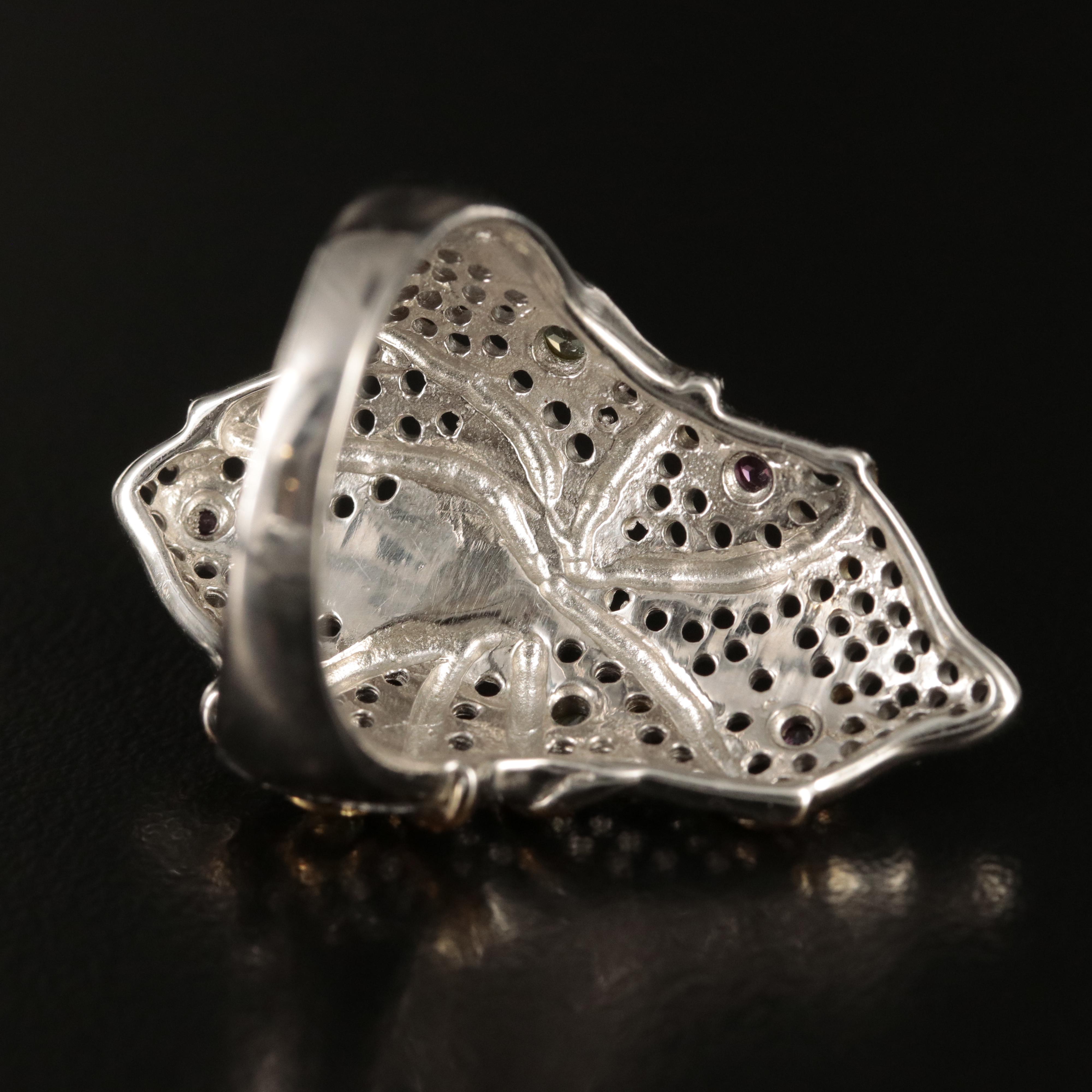 Sterling Pearl, Peridot and Tourmaline Spider Ring