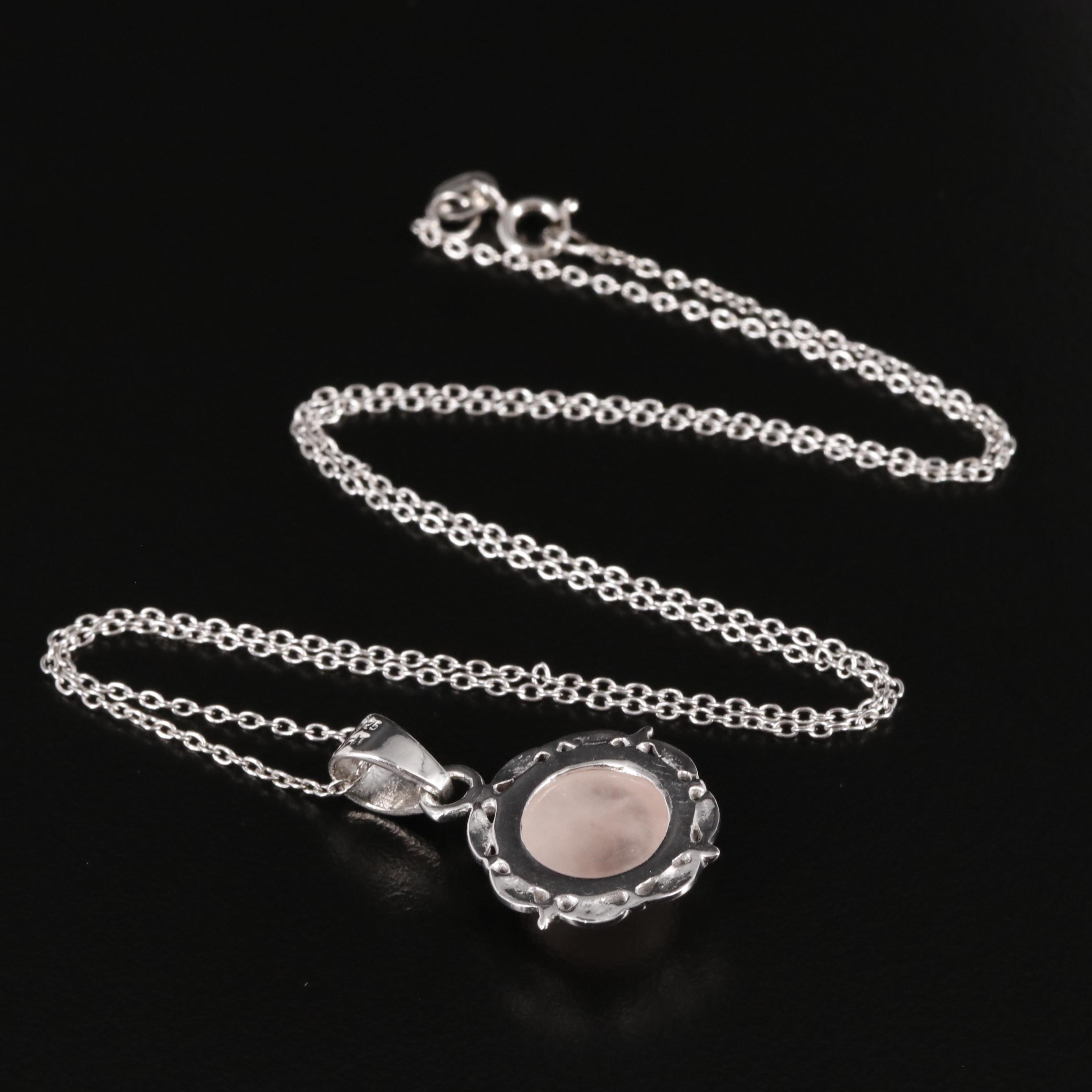 Sterling Rose Quartz Pendant Necklace