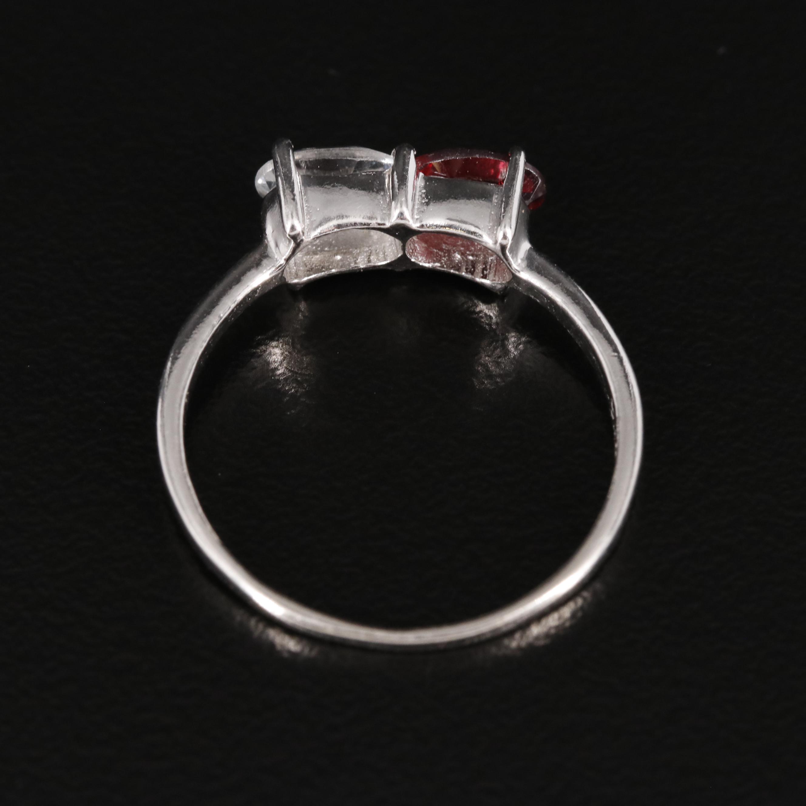 Sterling White Topaz and Garnet Two Stone Ring