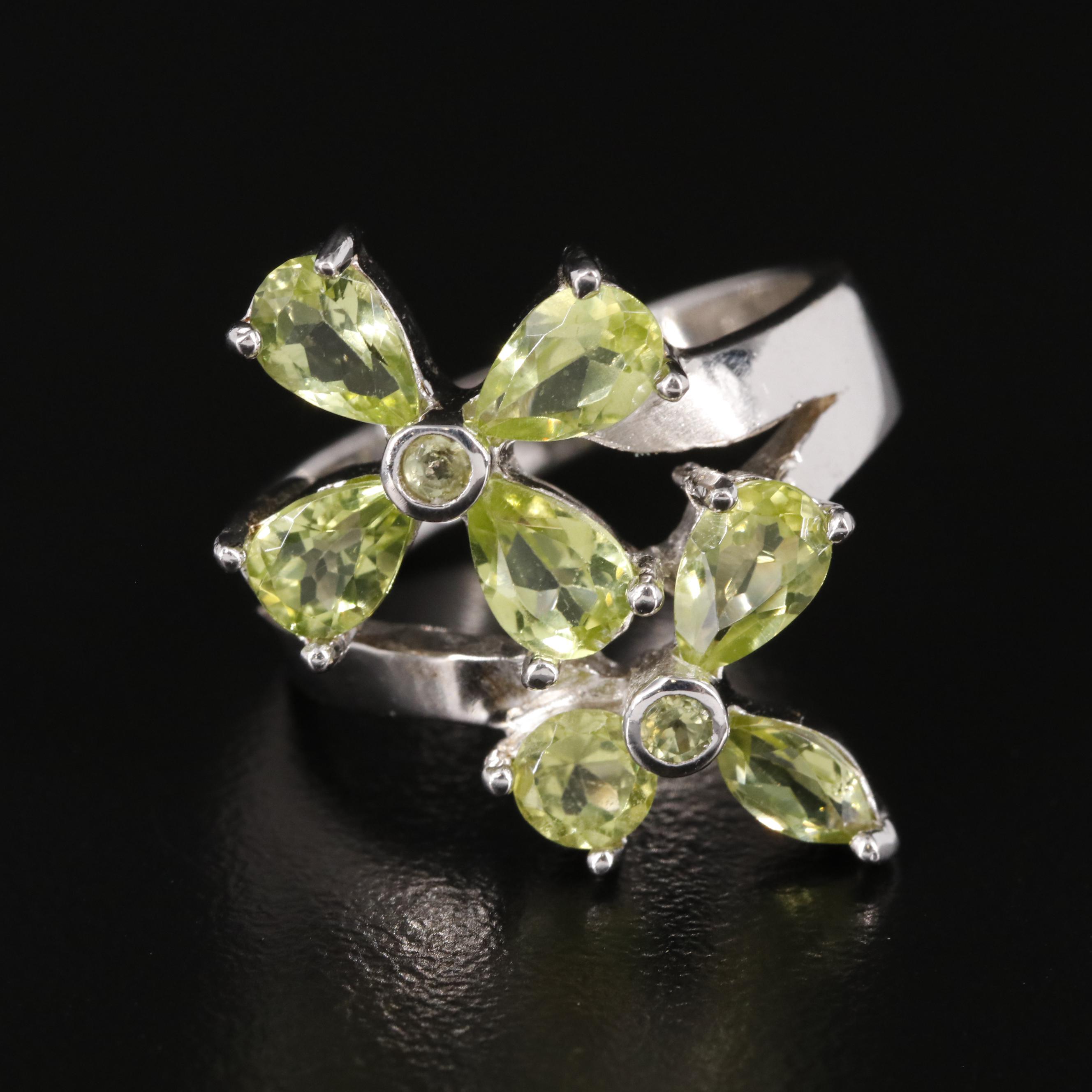 Sterling Peridot Flower Ring