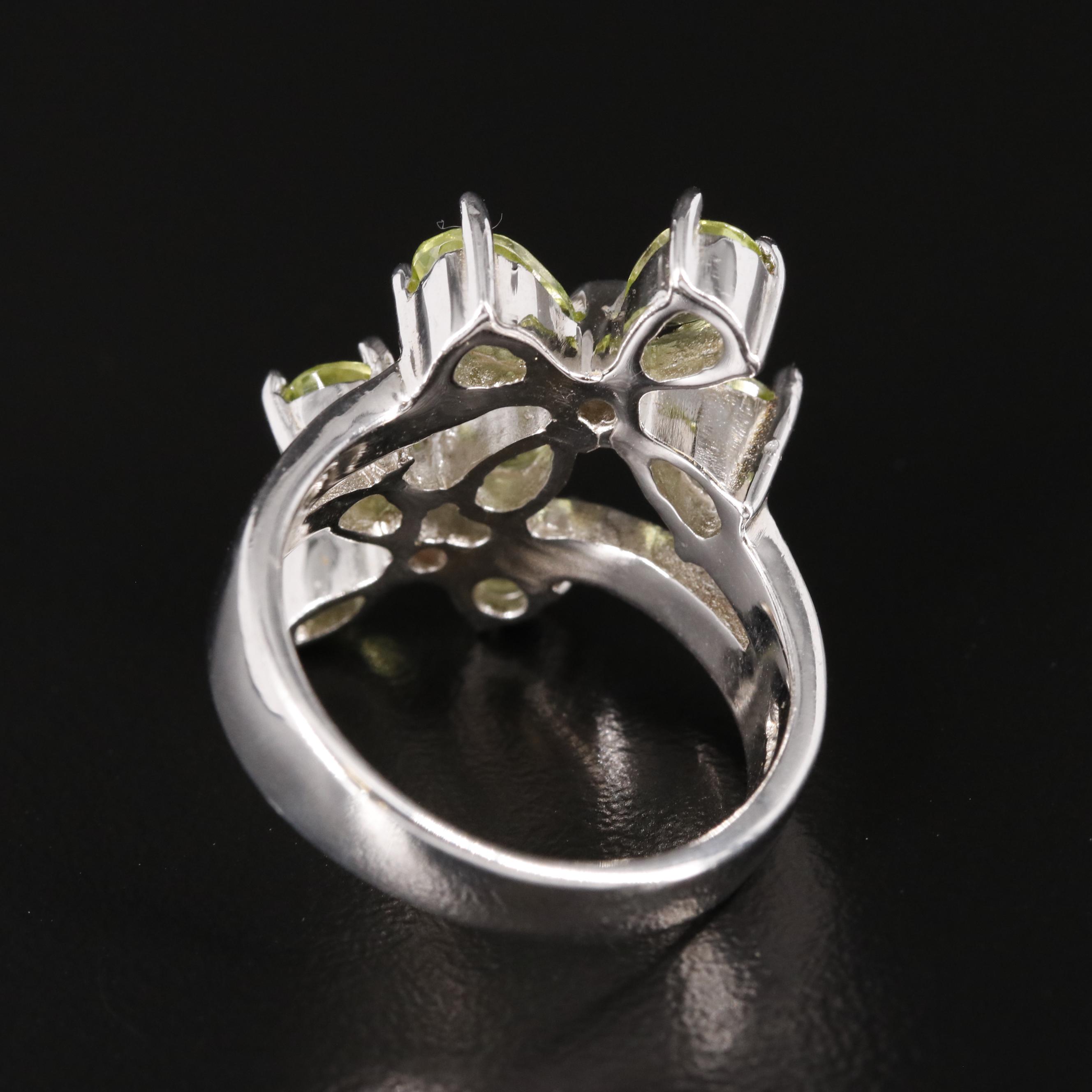 Sterling Peridot Flower Ring