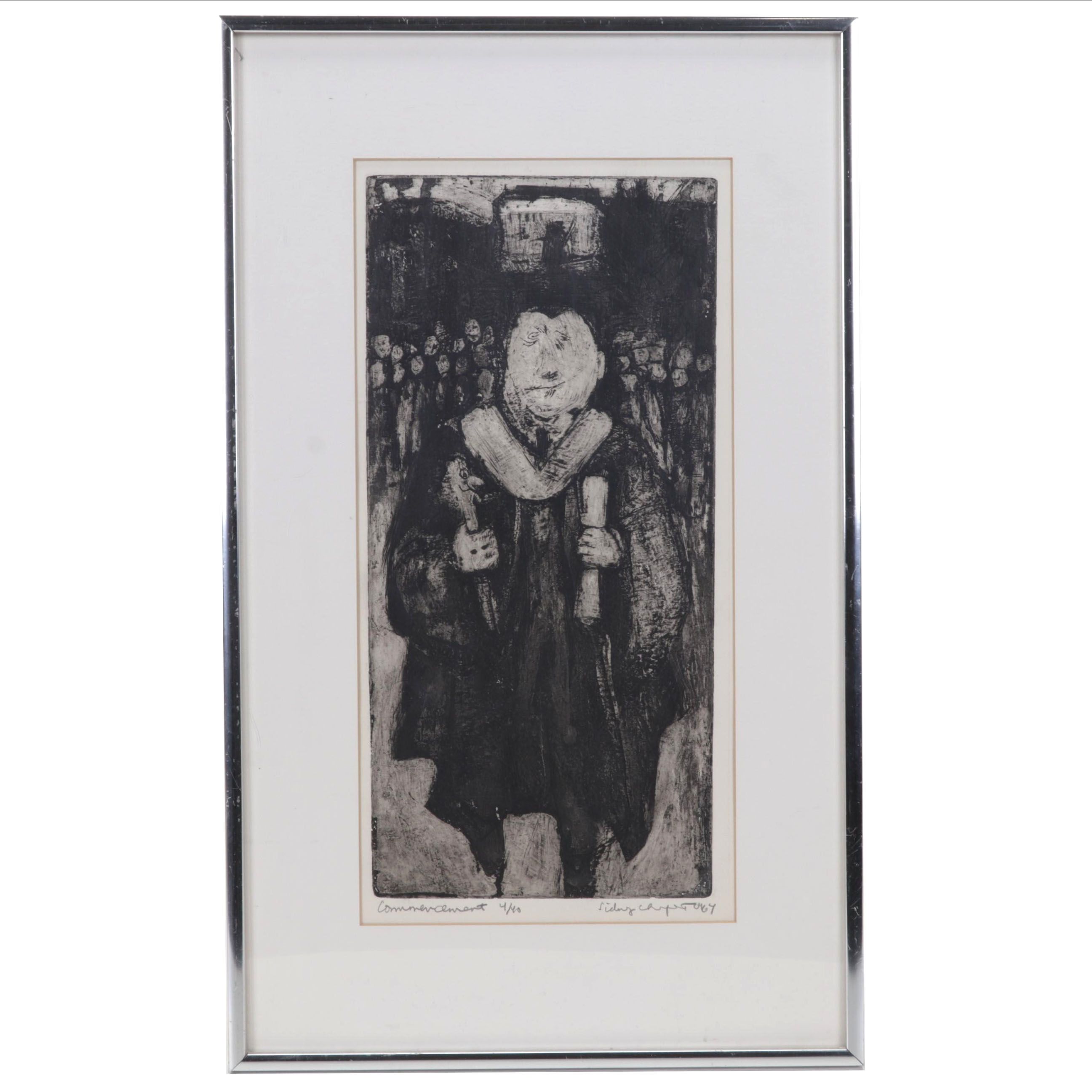 Sidney Chafetz Etching With Aquatint "Commencement," 1964