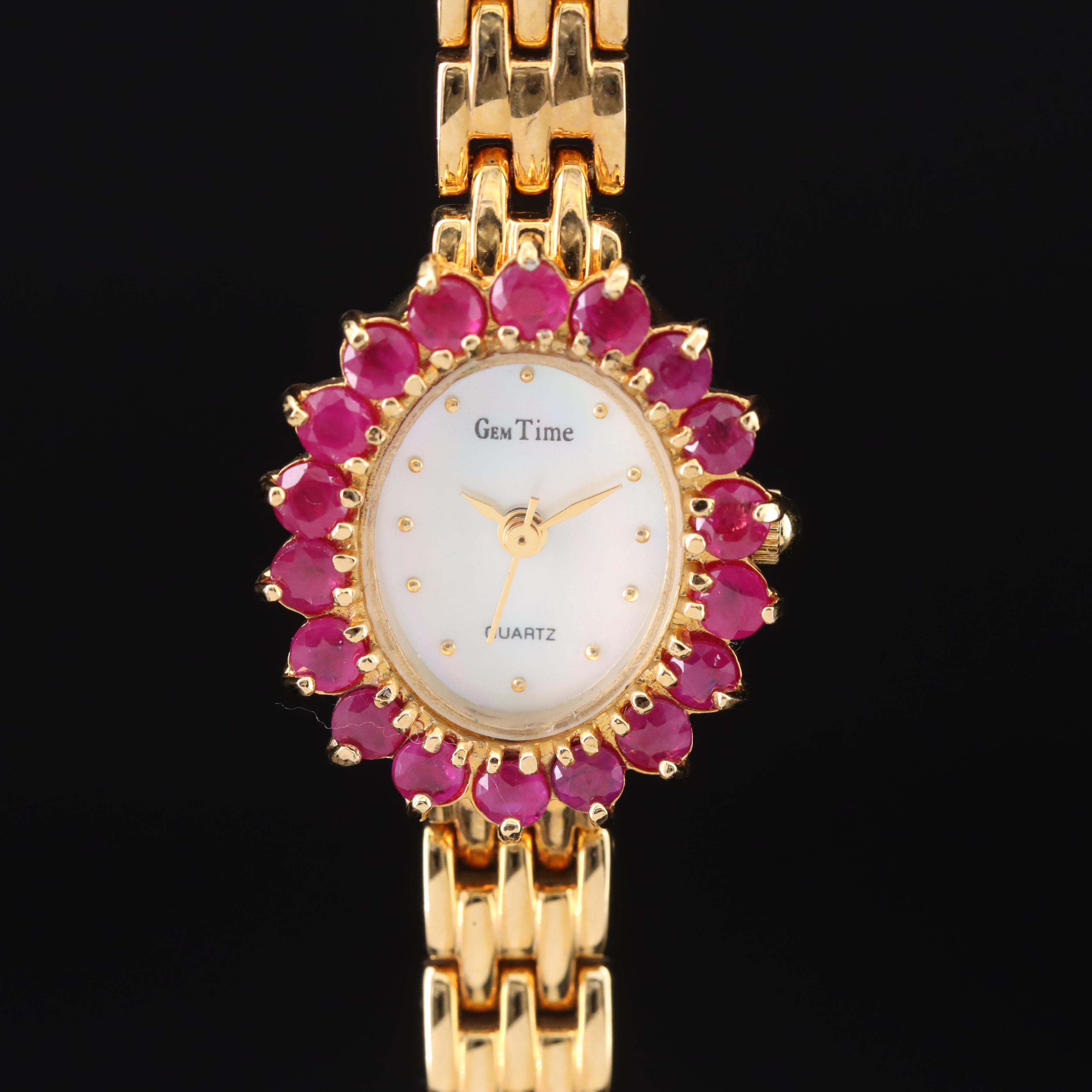 Gem Time Mother-of-Pearl Dial and Ruby Case Watch