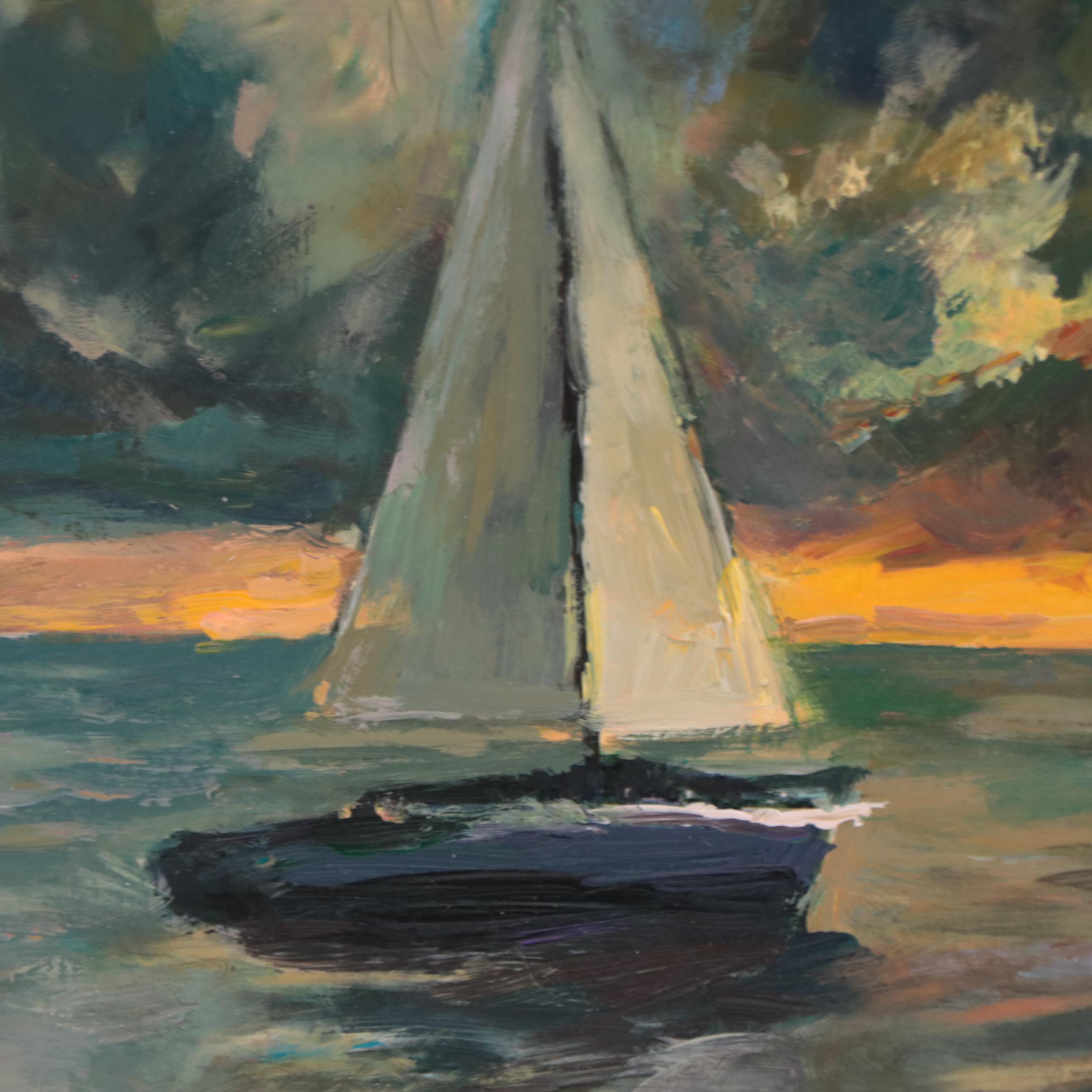 Oil Painting of Sailing Ship at Sunrise, 1998
