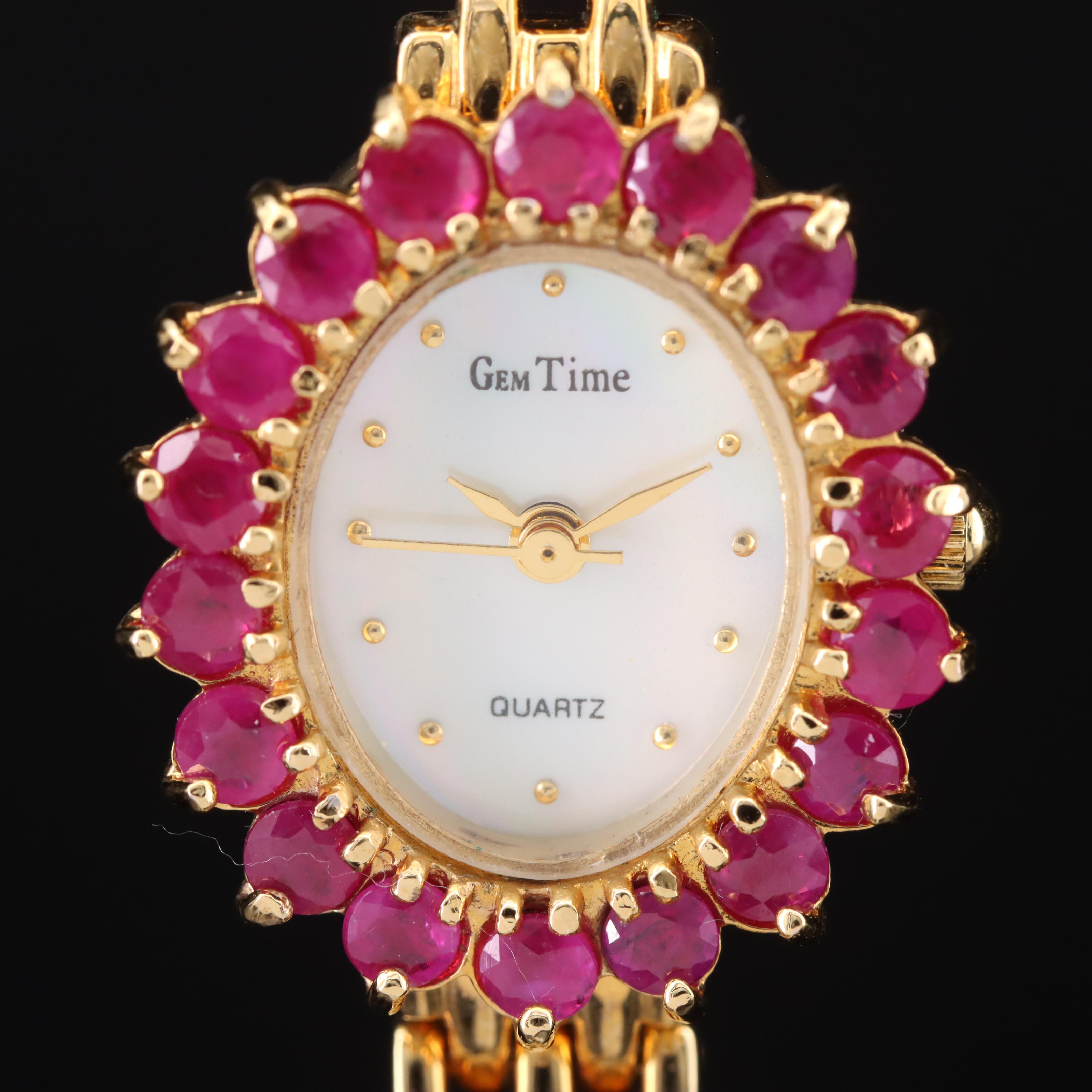 Gem Time Mother-of-Pearl Dial and Ruby Case Watch