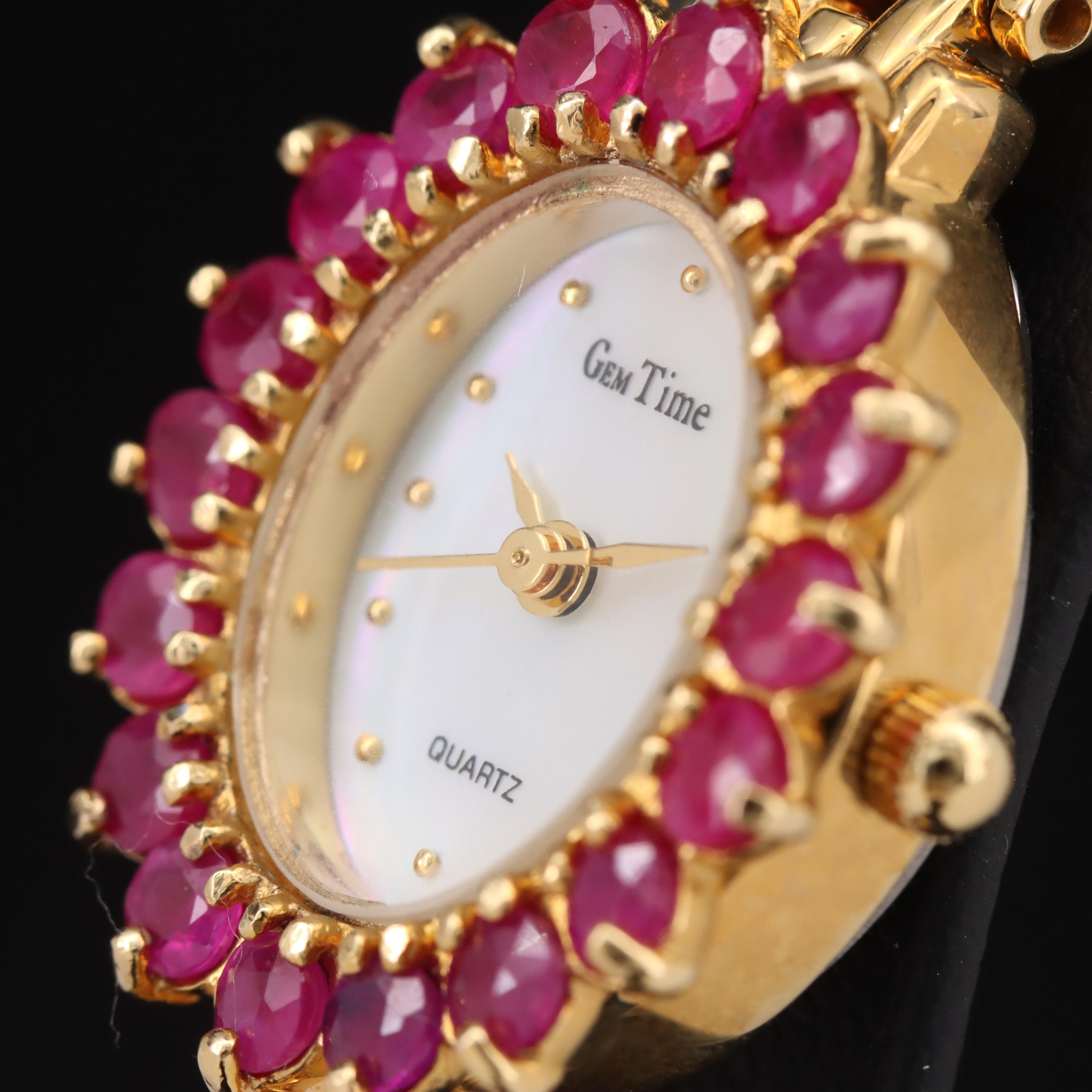 Gem Time Mother-of-Pearl Dial and Ruby Case Watch