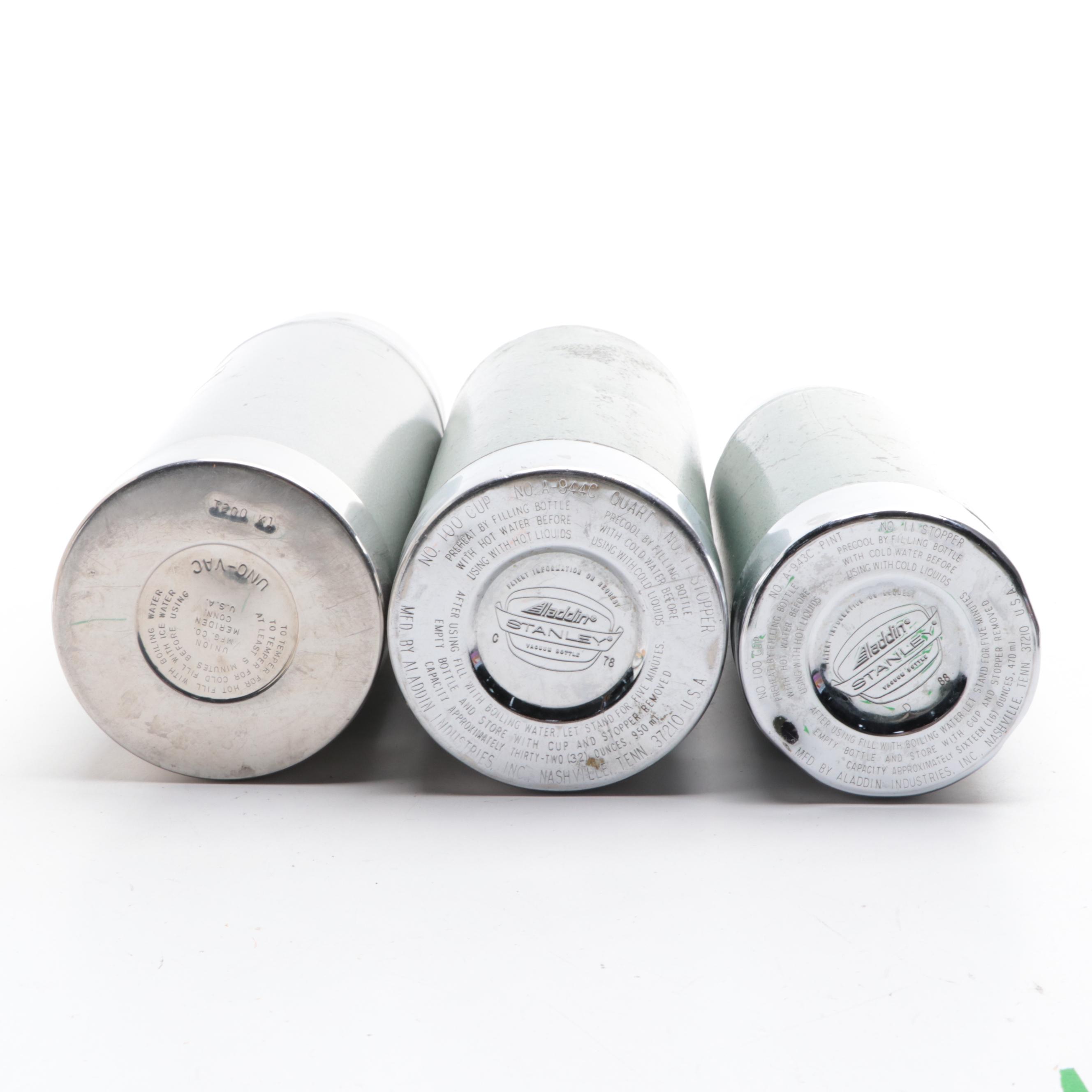 Uno-Vac and Stanley Stainless Steel Insulated Bottles, Mid to Late 20th Century