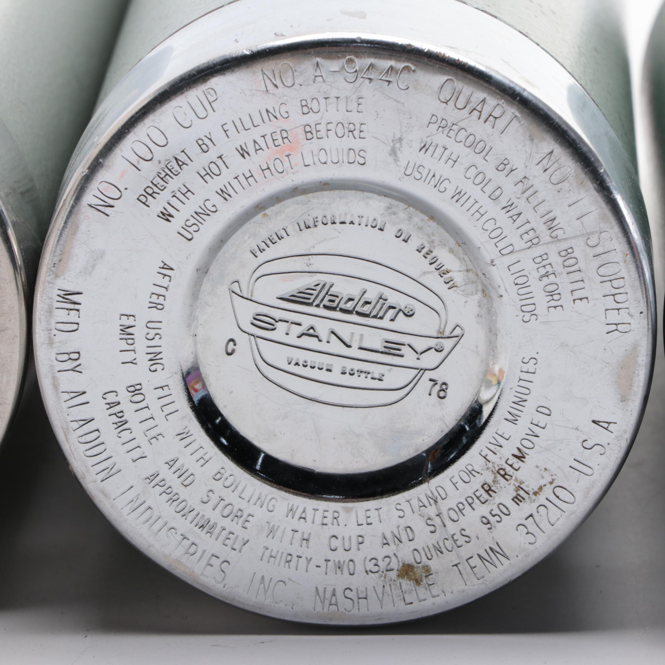 Uno-Vac and Stanley Stainless Steel Insulated Bottles, Mid to Late 20th Century