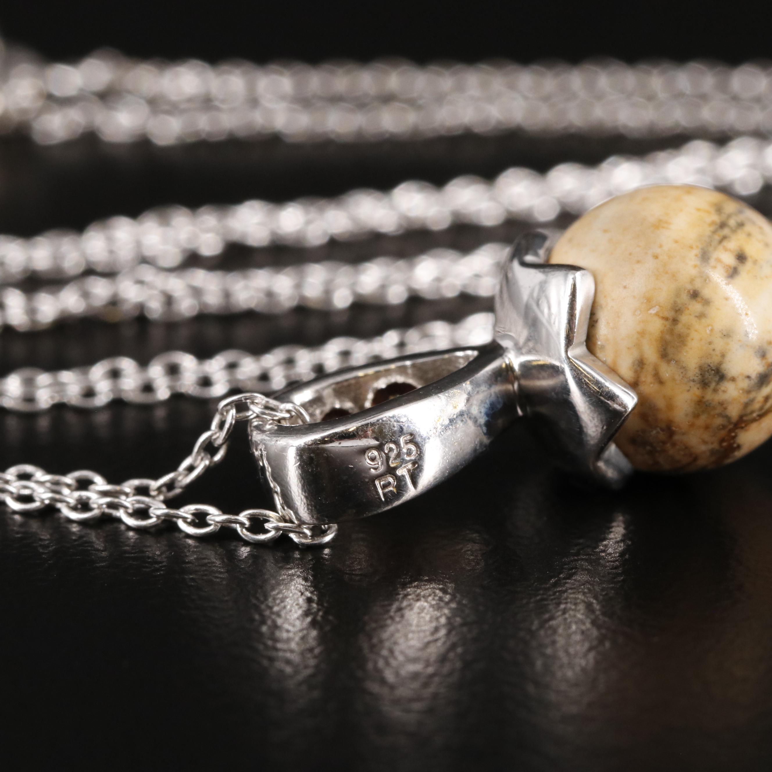 Sterling Jasper and Garnet Pendant Necklace