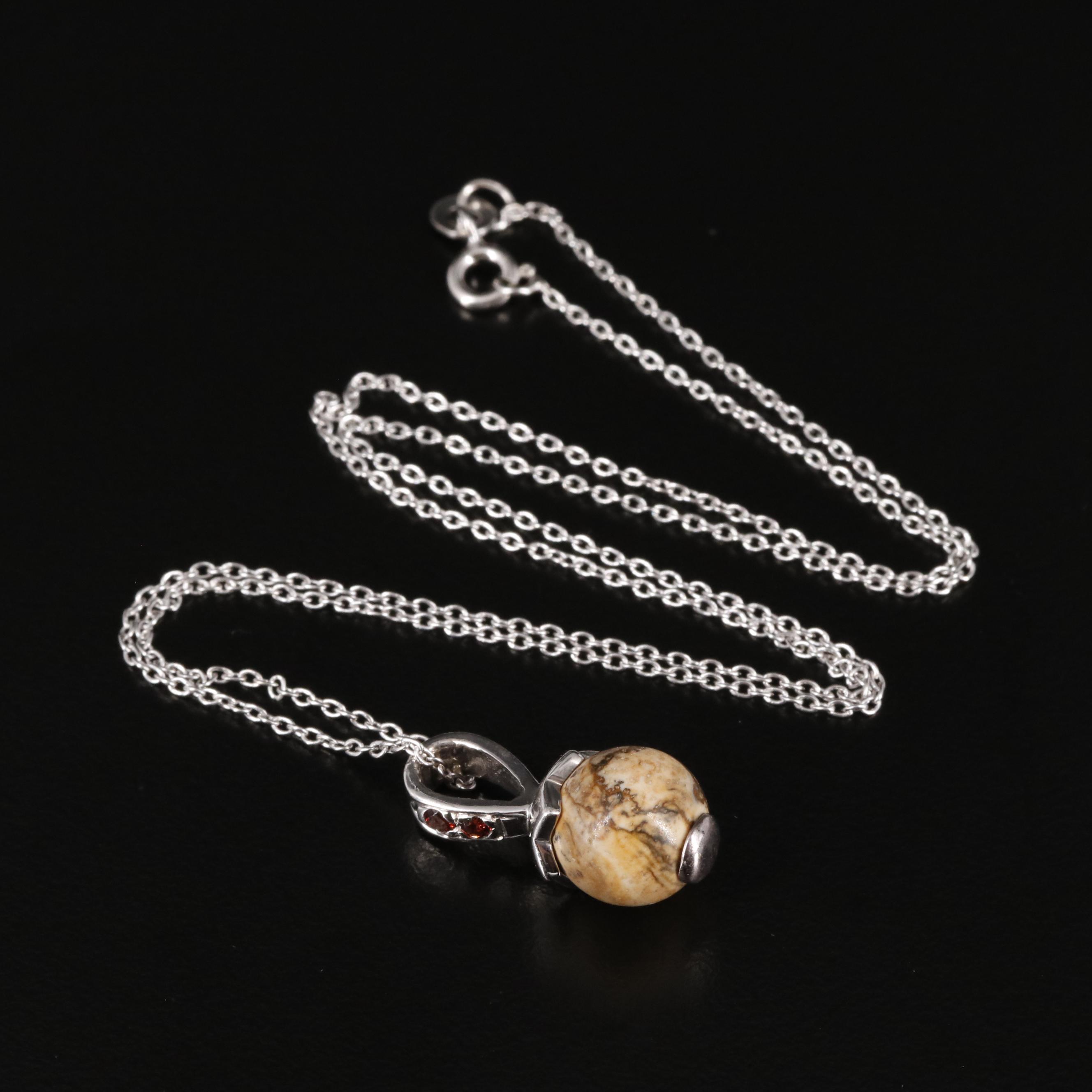 Sterling Jasper and Garnet Pendant Necklace