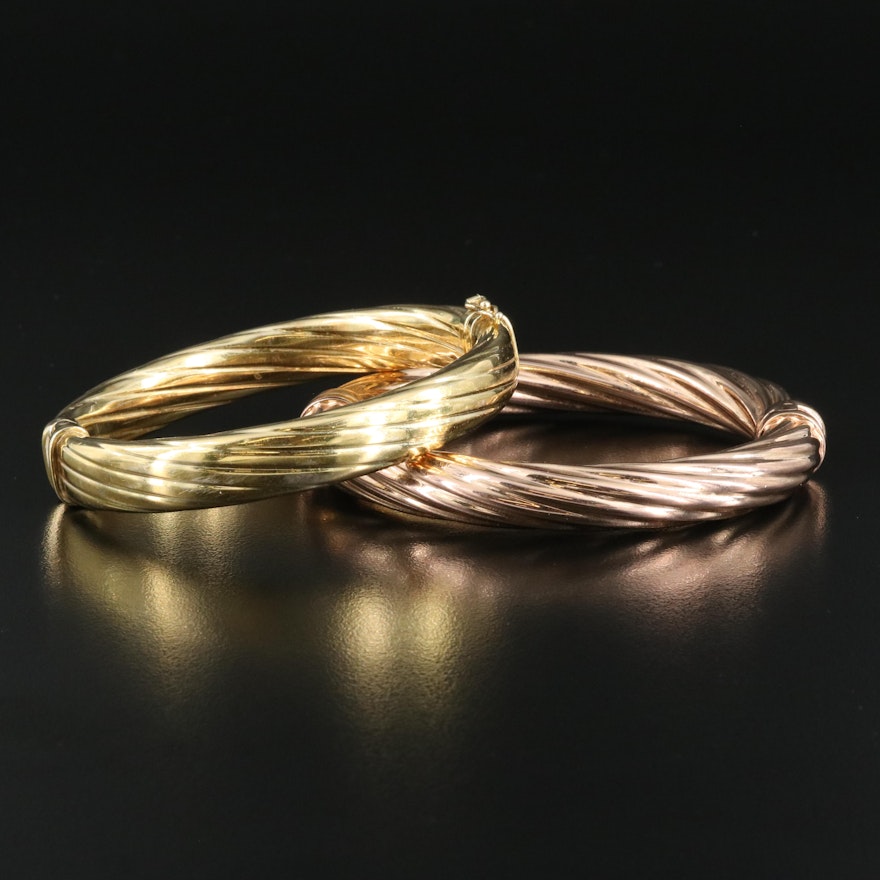 Italian Sterling and Italian Milor Bronze Hinged Bangles