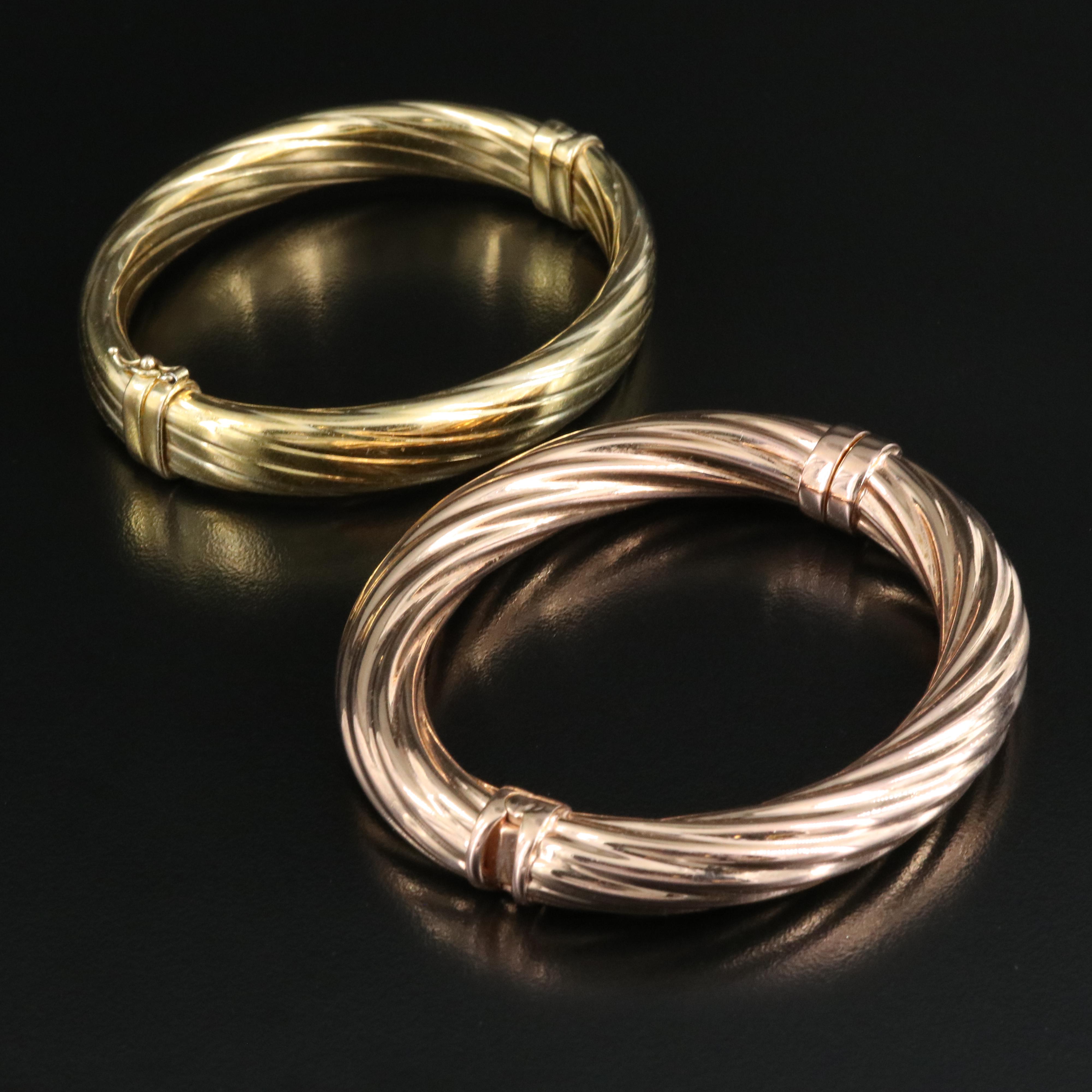 Italian Sterling and Italian Milor Bronze Hinged Bangles