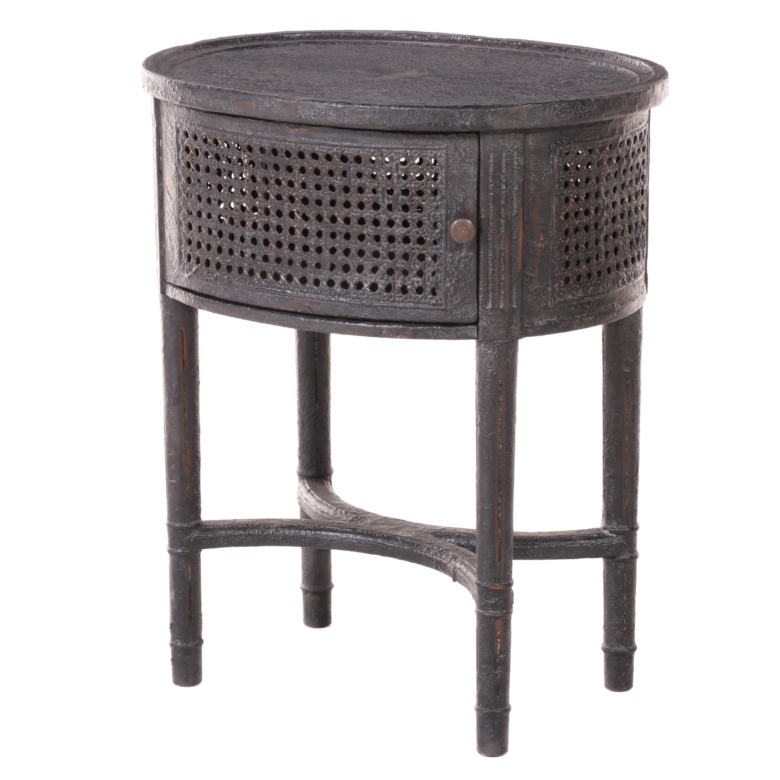 Arhaus Furniture Louis XVI Style Ebonized and Caned Side Table