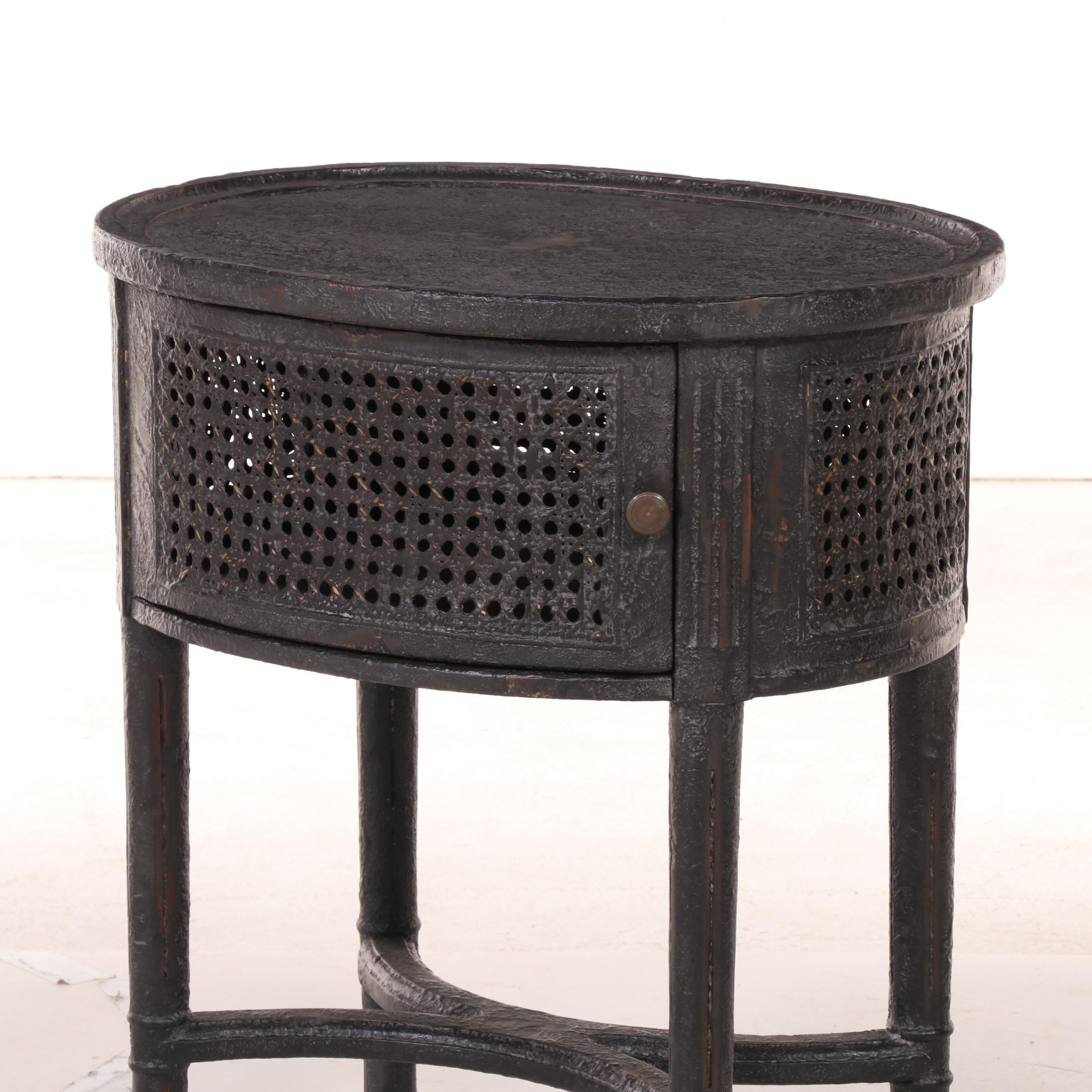 Arhaus Furniture Louis XVI Style Ebonized and Caned Side Table