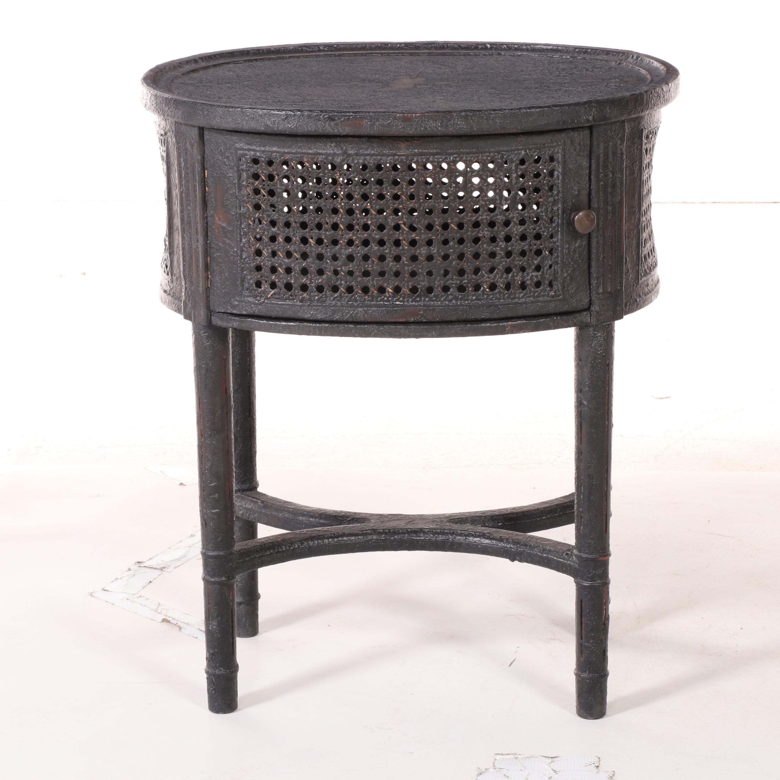 Arhaus Furniture Louis XVI Style Ebonized and Caned Side Table