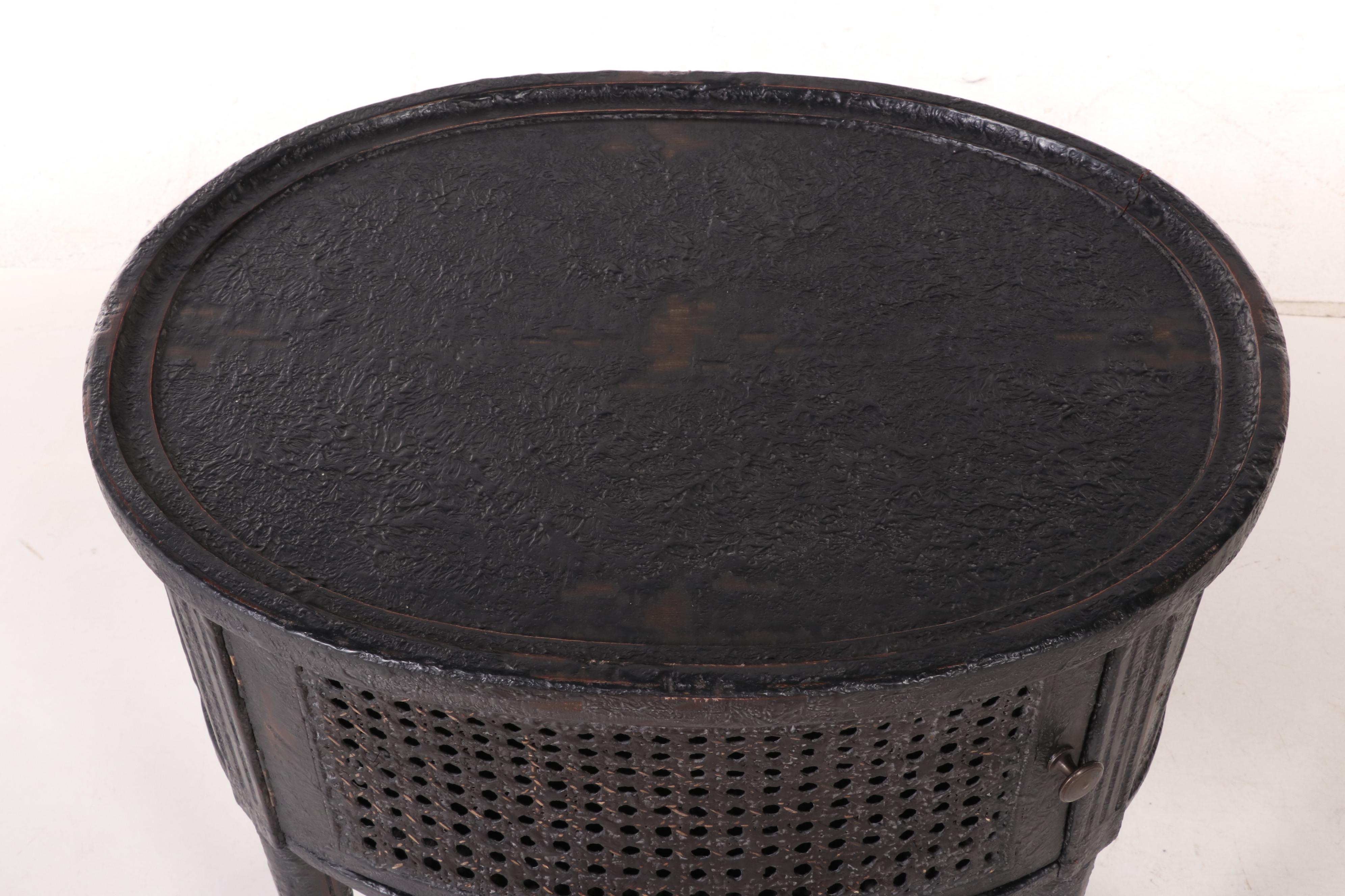 Arhaus Furniture Louis XVI Style Ebonized and Caned Side Table