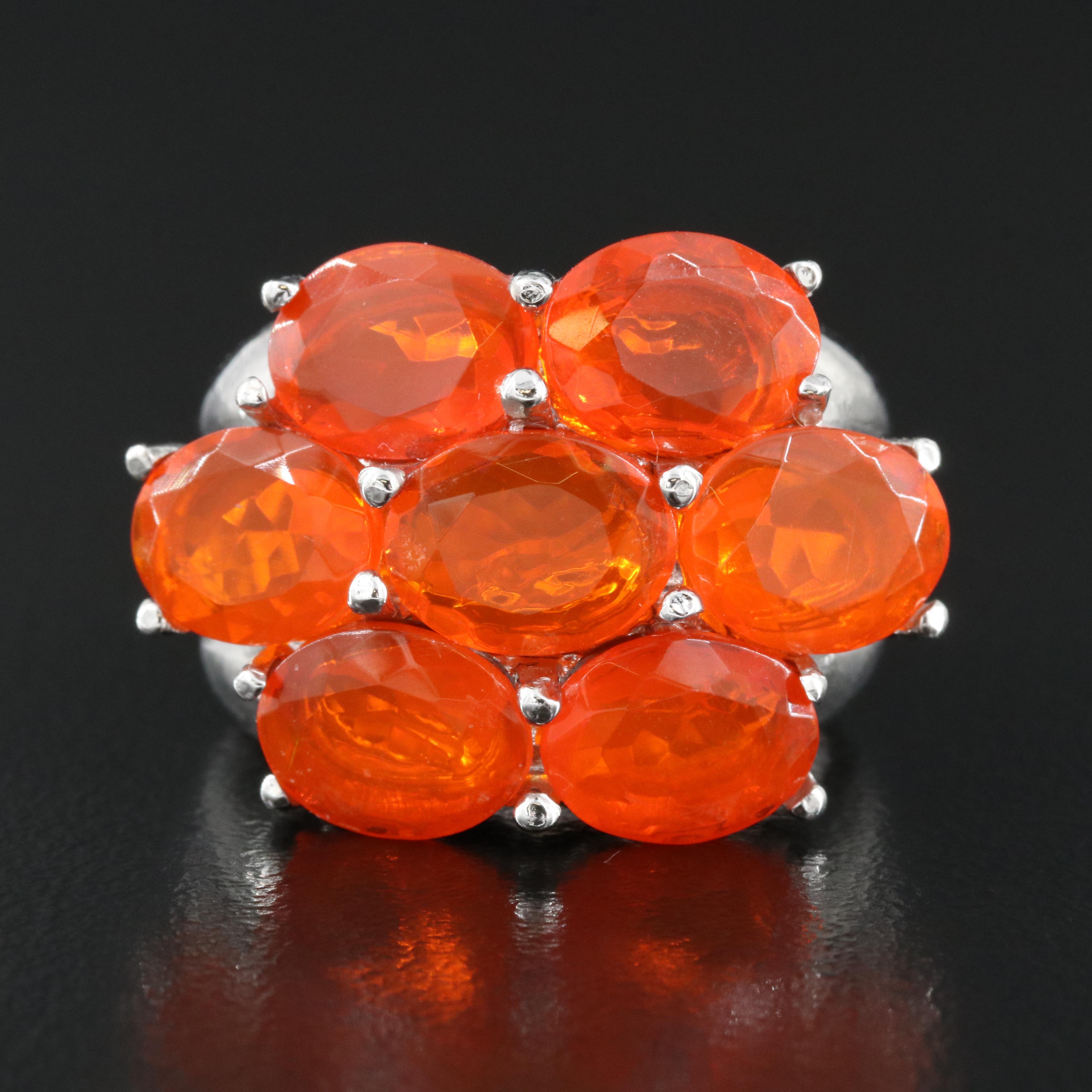 Sterling Opal Cluster Ring