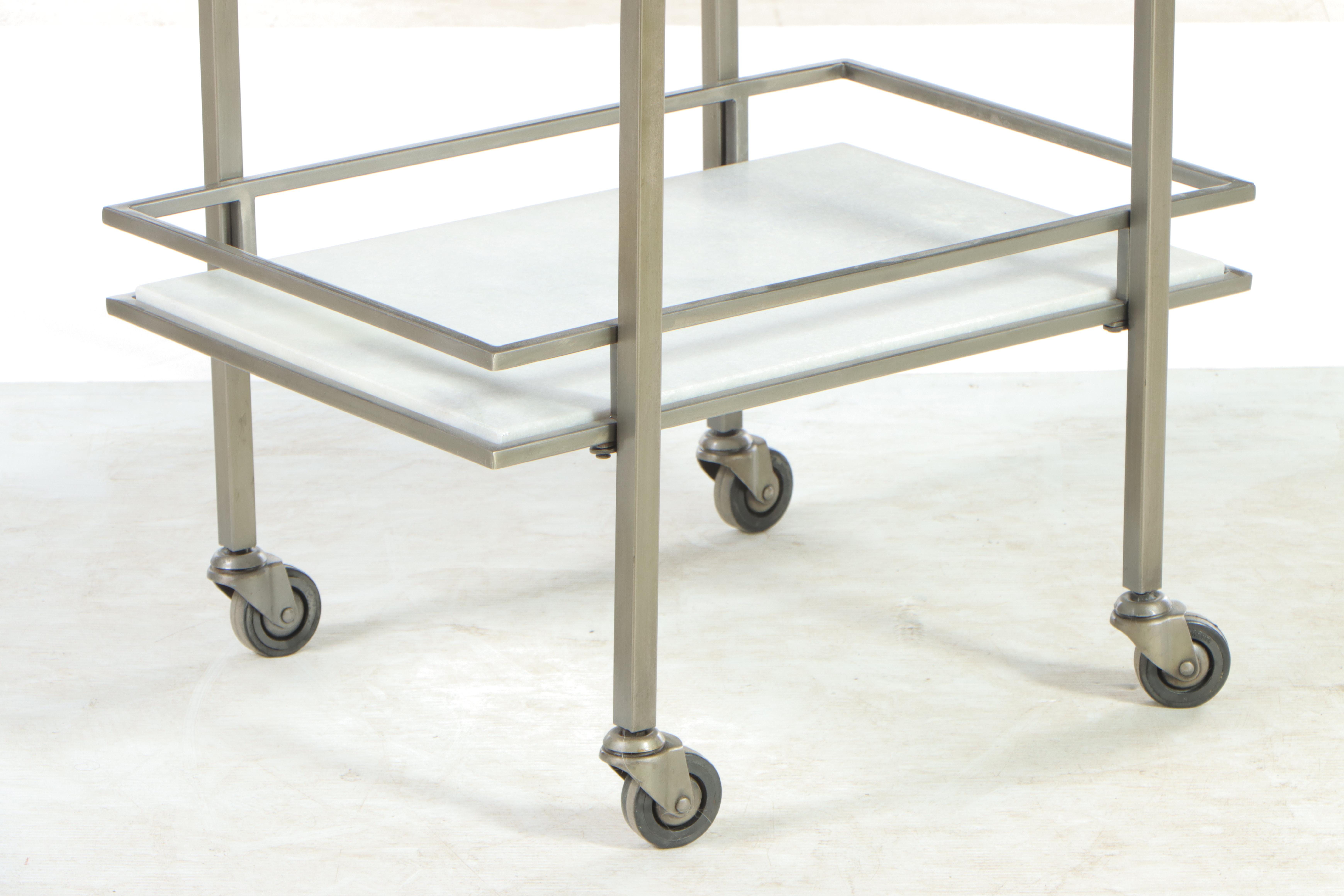 Crate & Barrel "Renee" Steel, Glass, and Marble Bar Cart