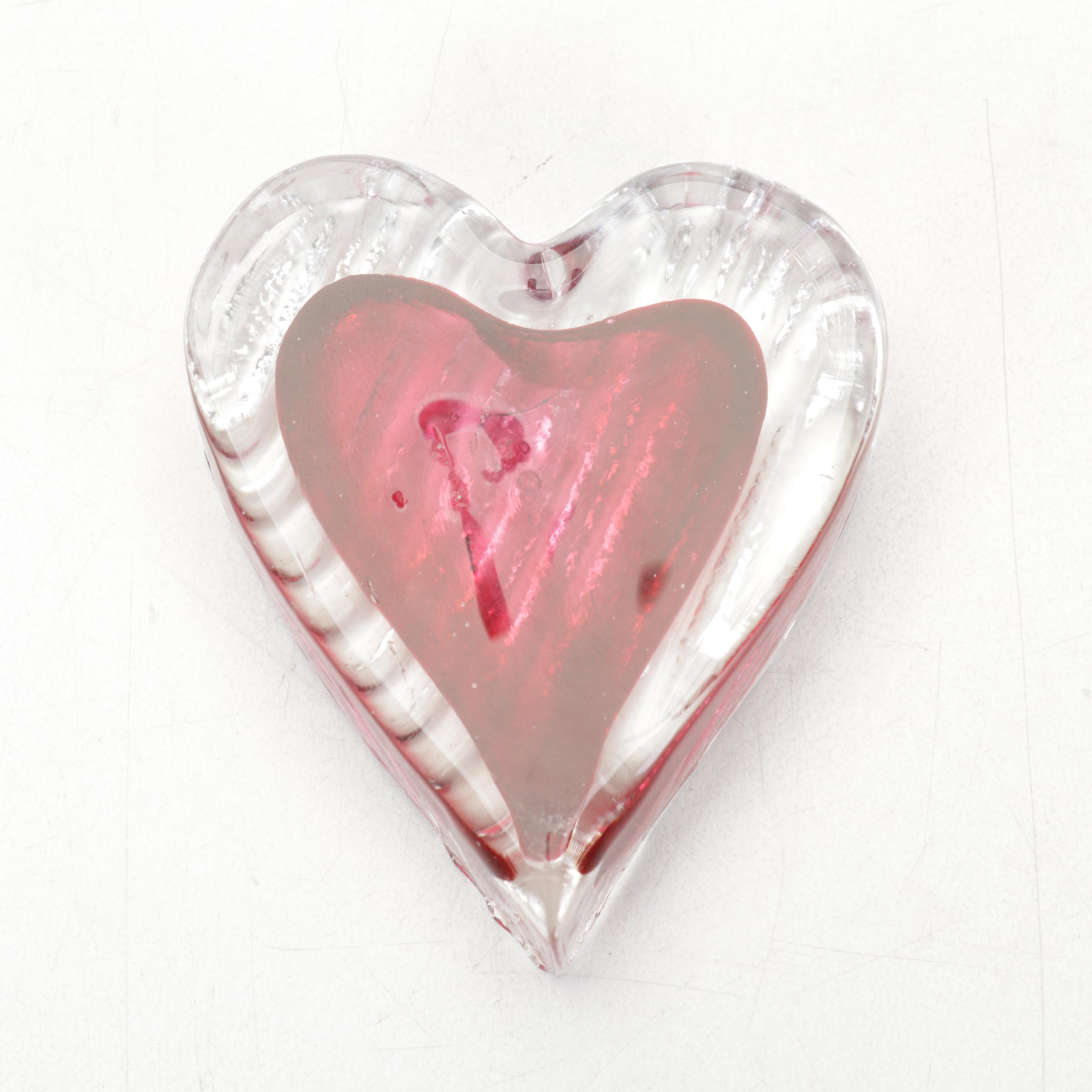 Confetti Glass and Other Blown Glass Vases with Heart Shaped Paperweight
