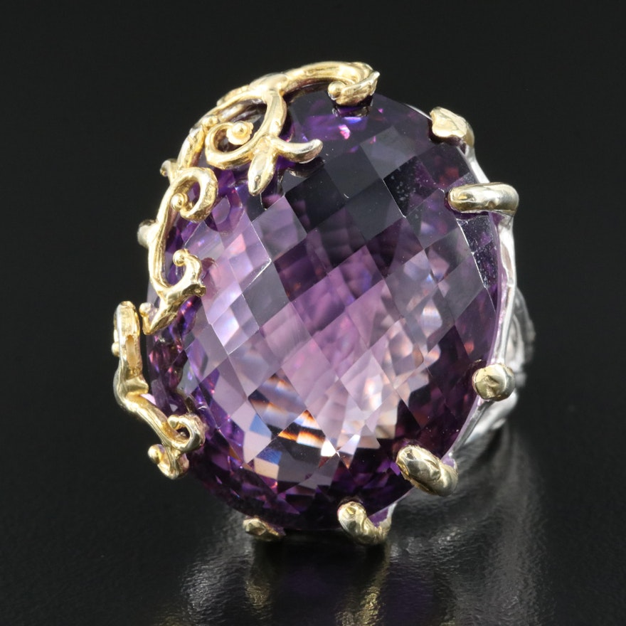 Sterling Amethyst Ring with Scroll Detail