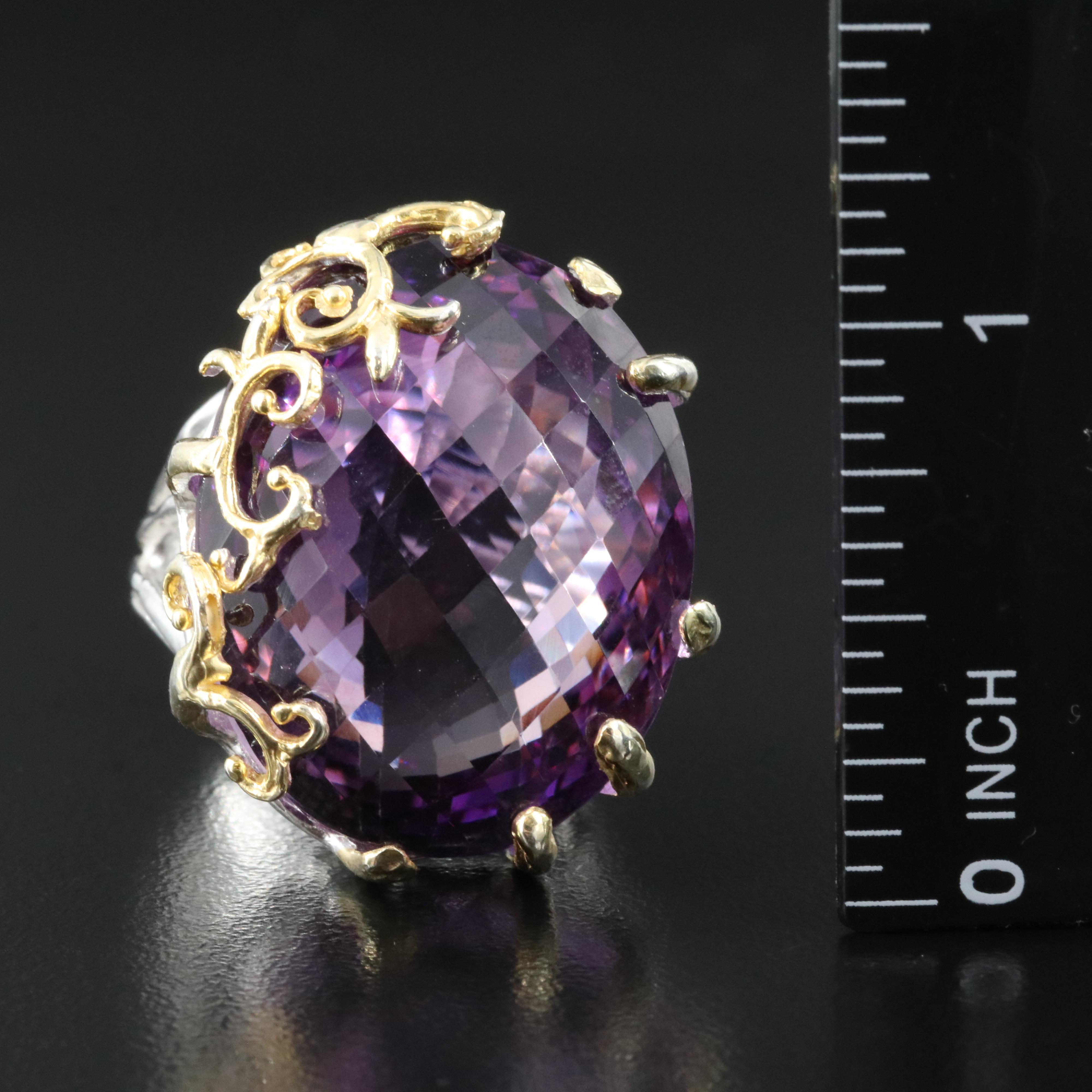 Sterling Amethyst Ring with Scroll Detail