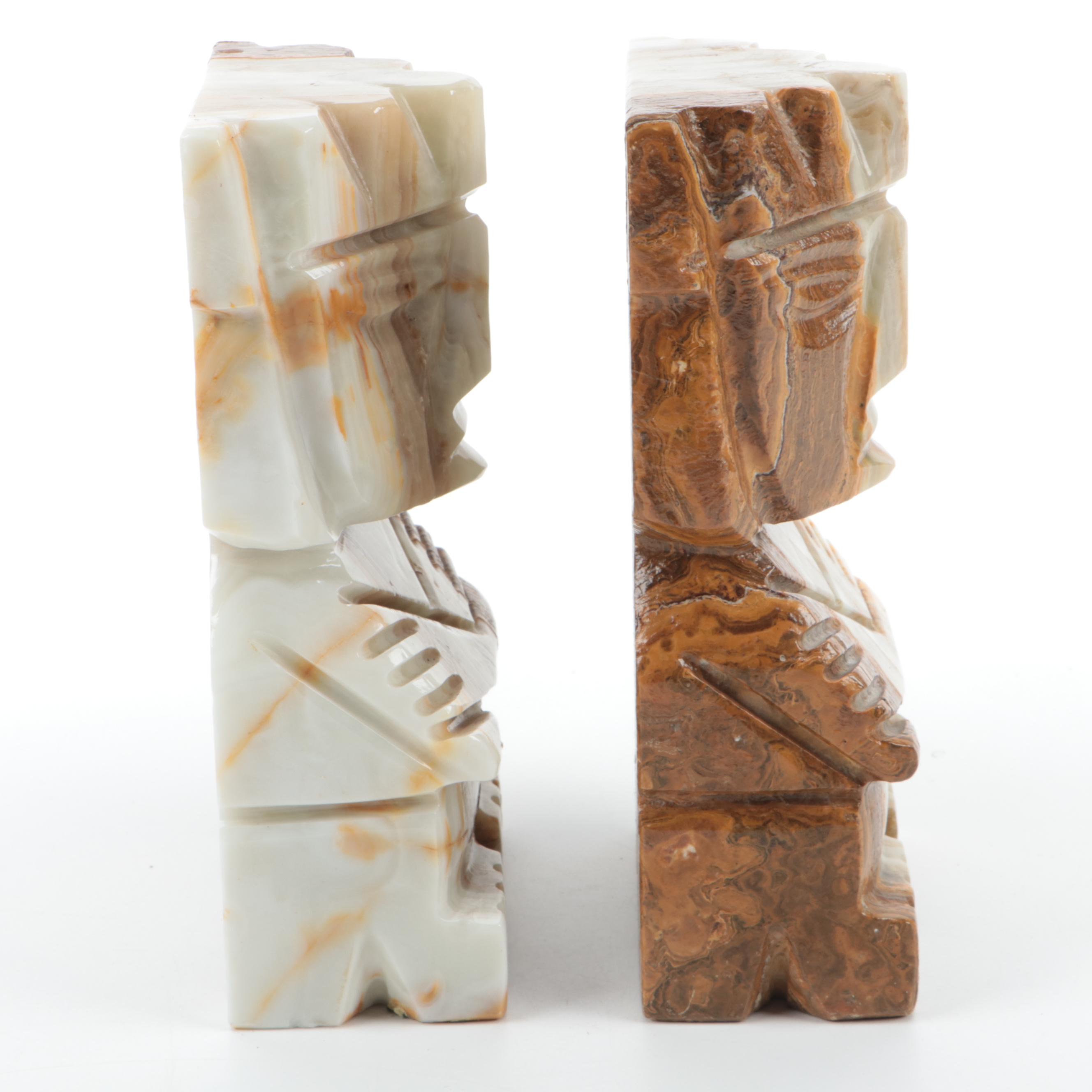 Carved Banded Calcite  Figural Bookends, Mid to Late 20th Century