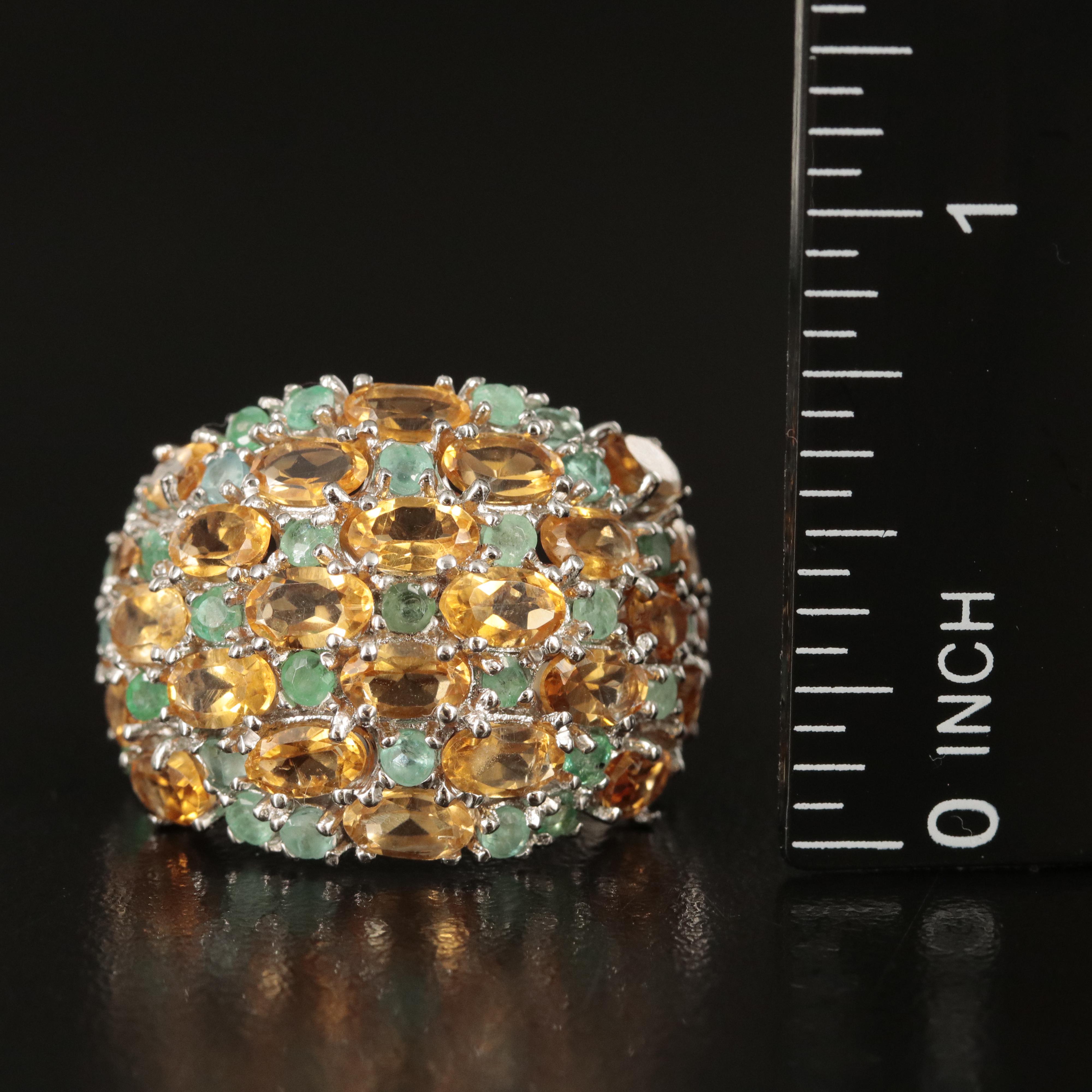 Sterling Emerald and Citrine Ring