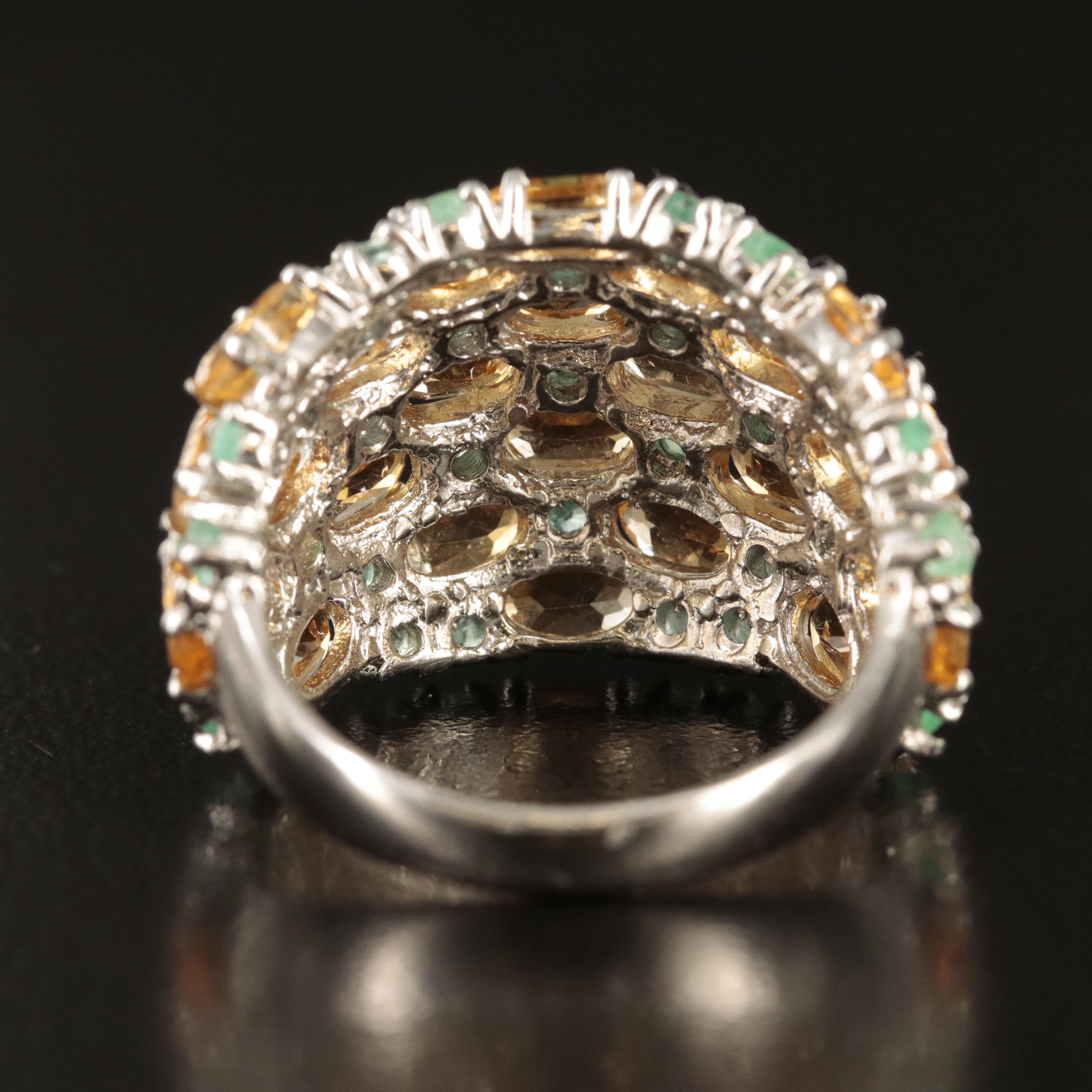 Sterling Emerald and Citrine Ring
