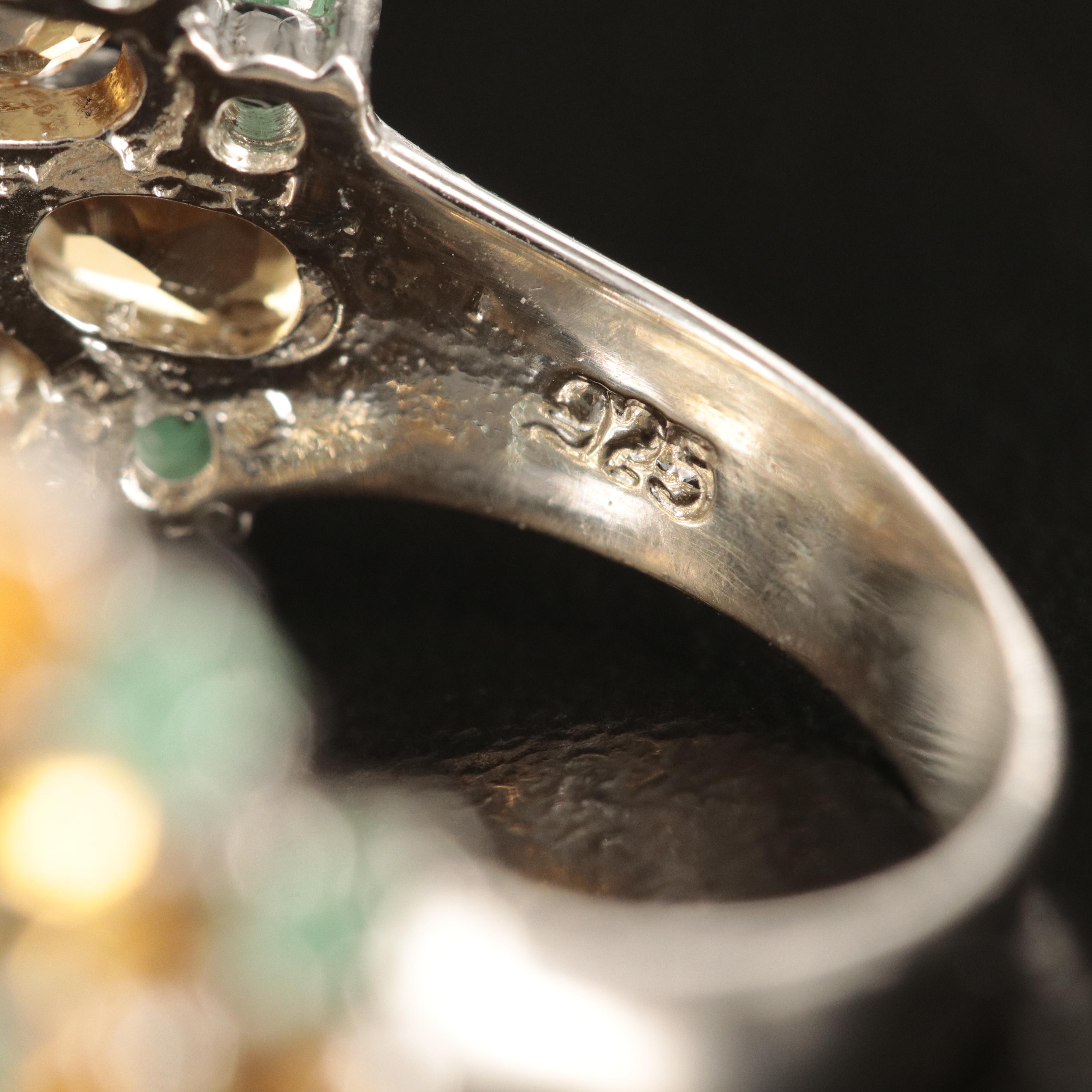 Sterling Emerald and Citrine Ring
