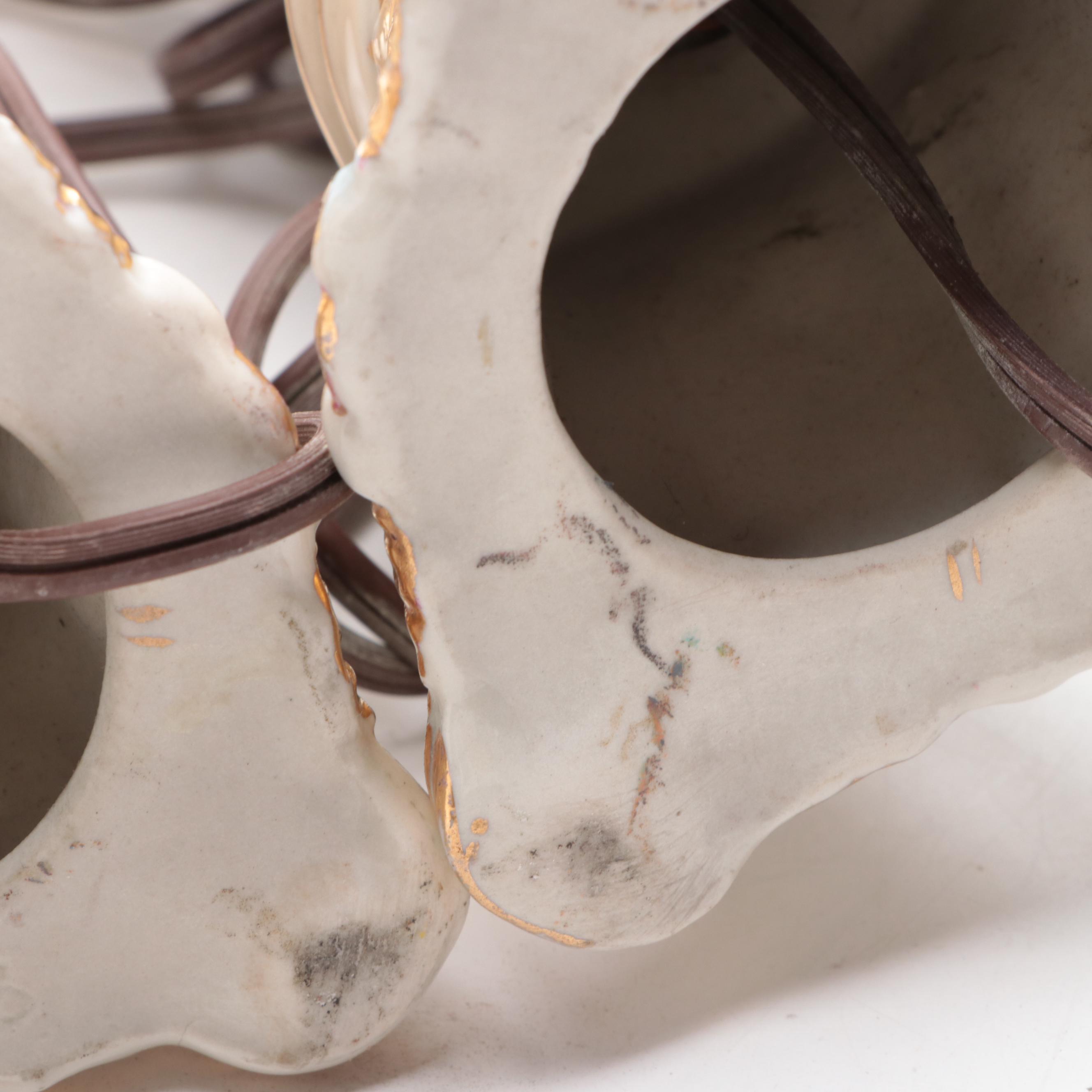 Pair of Rococo Style Ceramic Lamps, Mid-20th Century