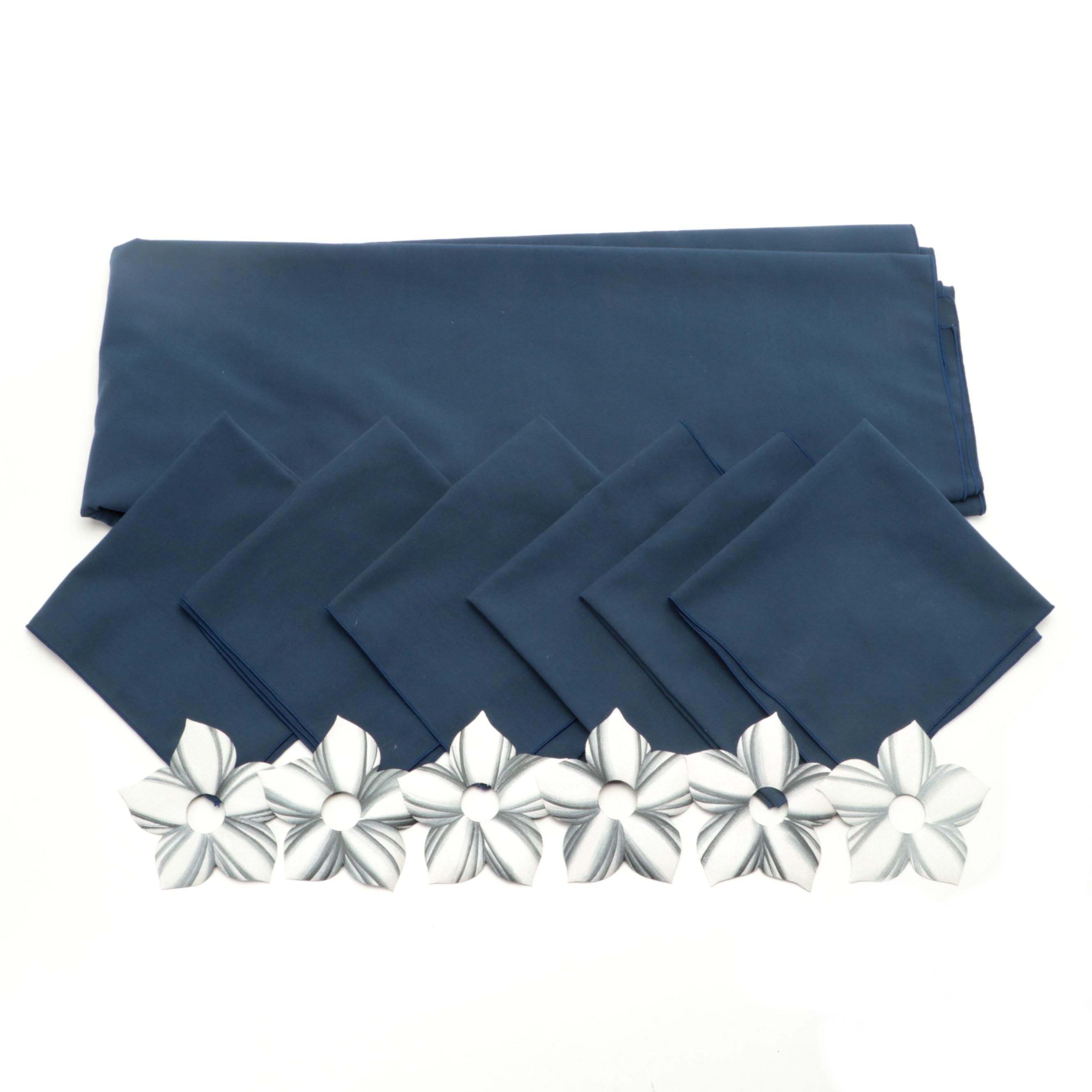 Painted Vinyl Flower Napkin Rings with Cloth Napkins and Tablecloth