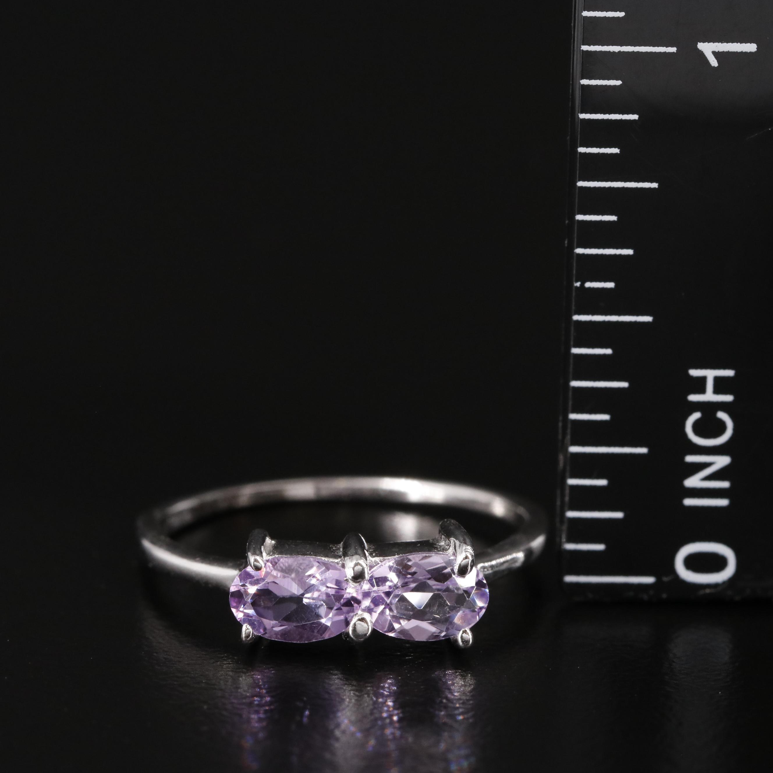 Sterling Amethyst Two Stone Ring
