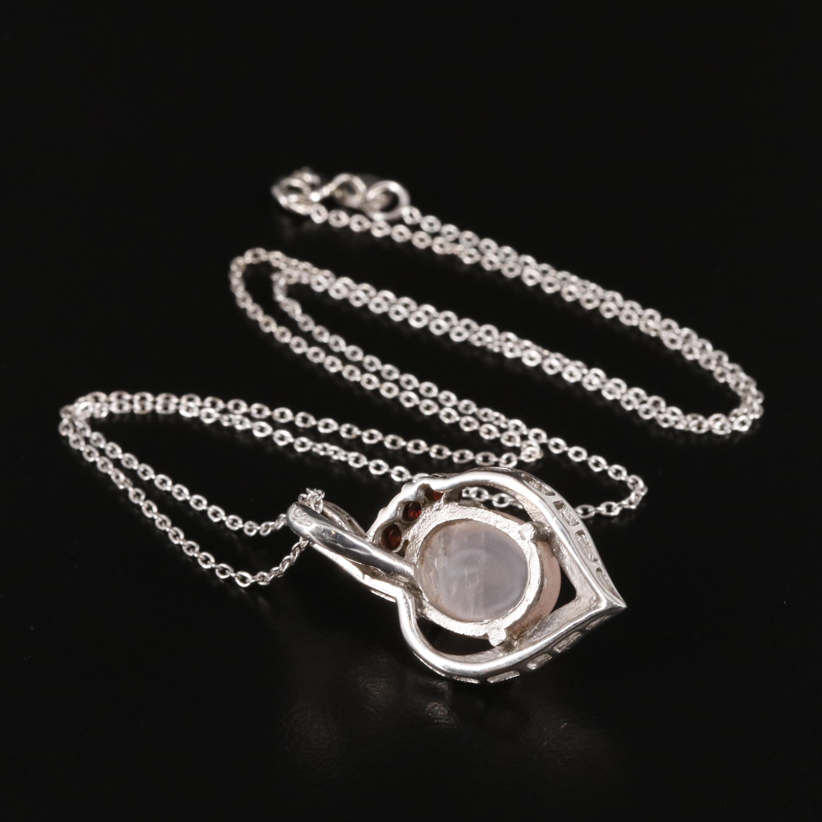 Sterling Rose Quartz and Garnet Pendant Necklace