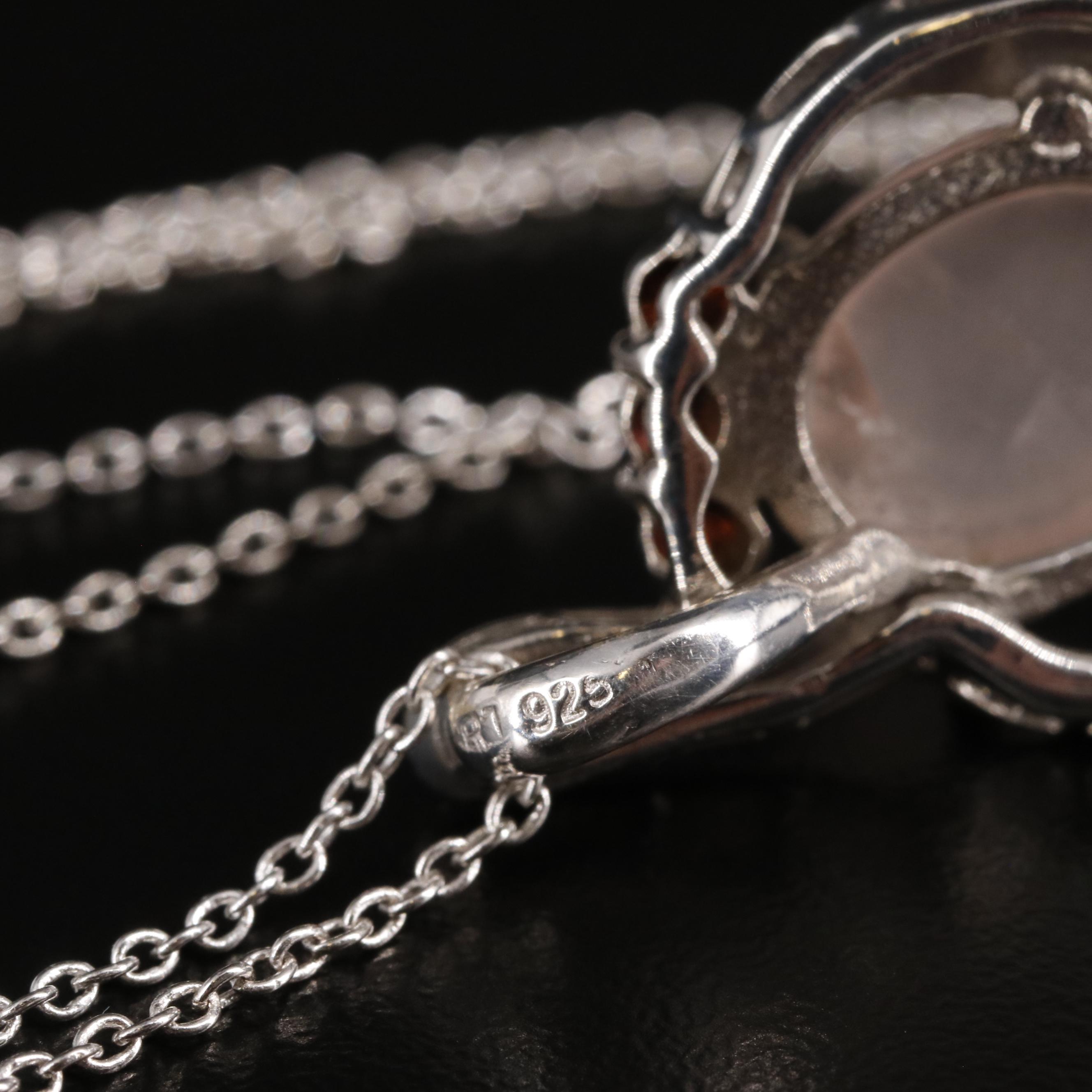 Sterling Rose Quartz and Garnet Pendant Necklace